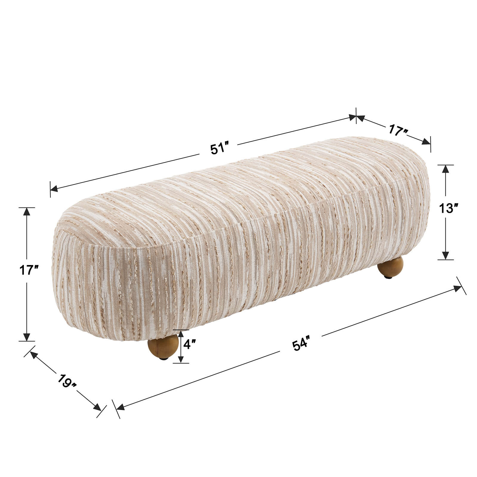 Ottoman Bench with Round Solid Wood Legs-2685BH