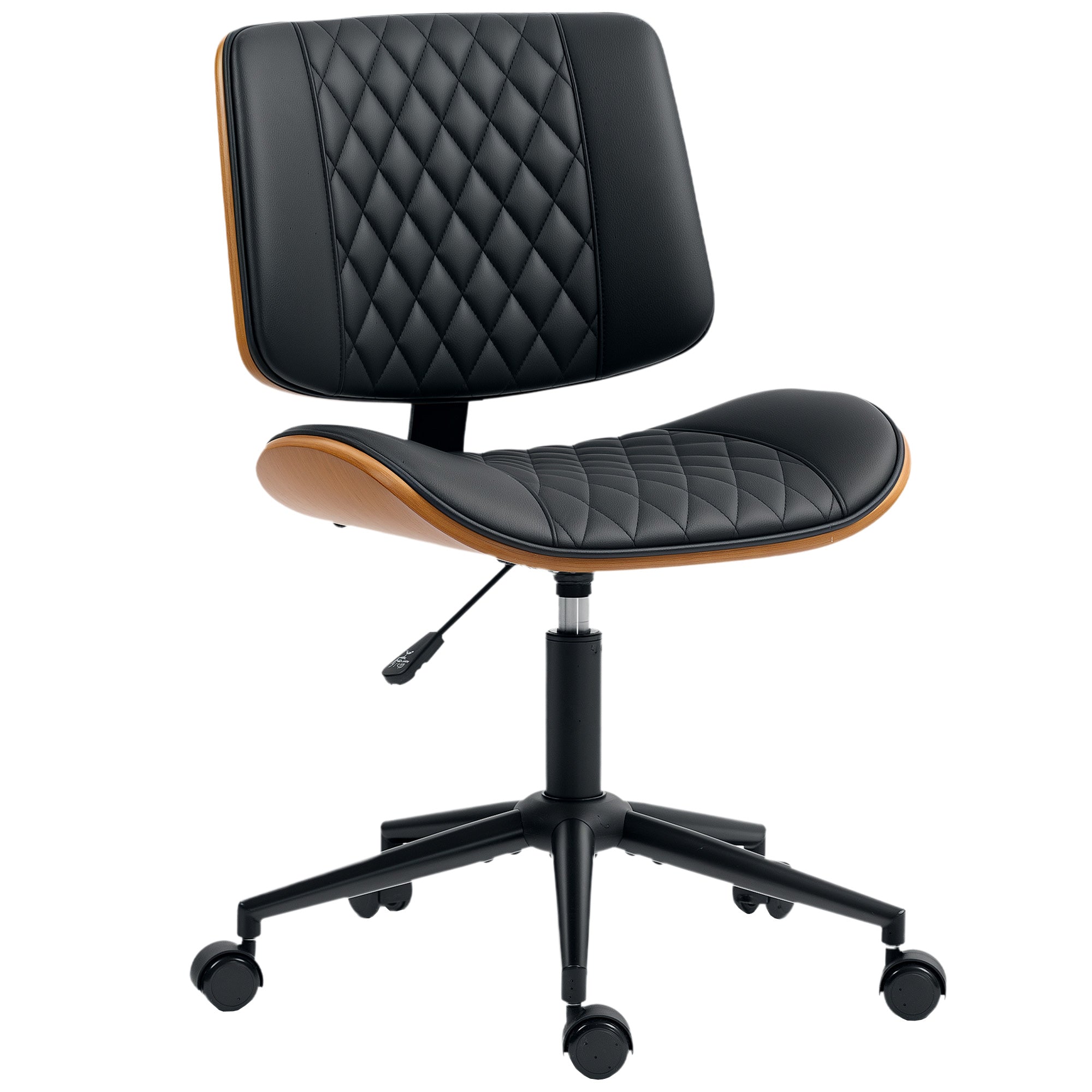 Armless Bentwood Desk Chair with PU Leather & Swivel Wheels