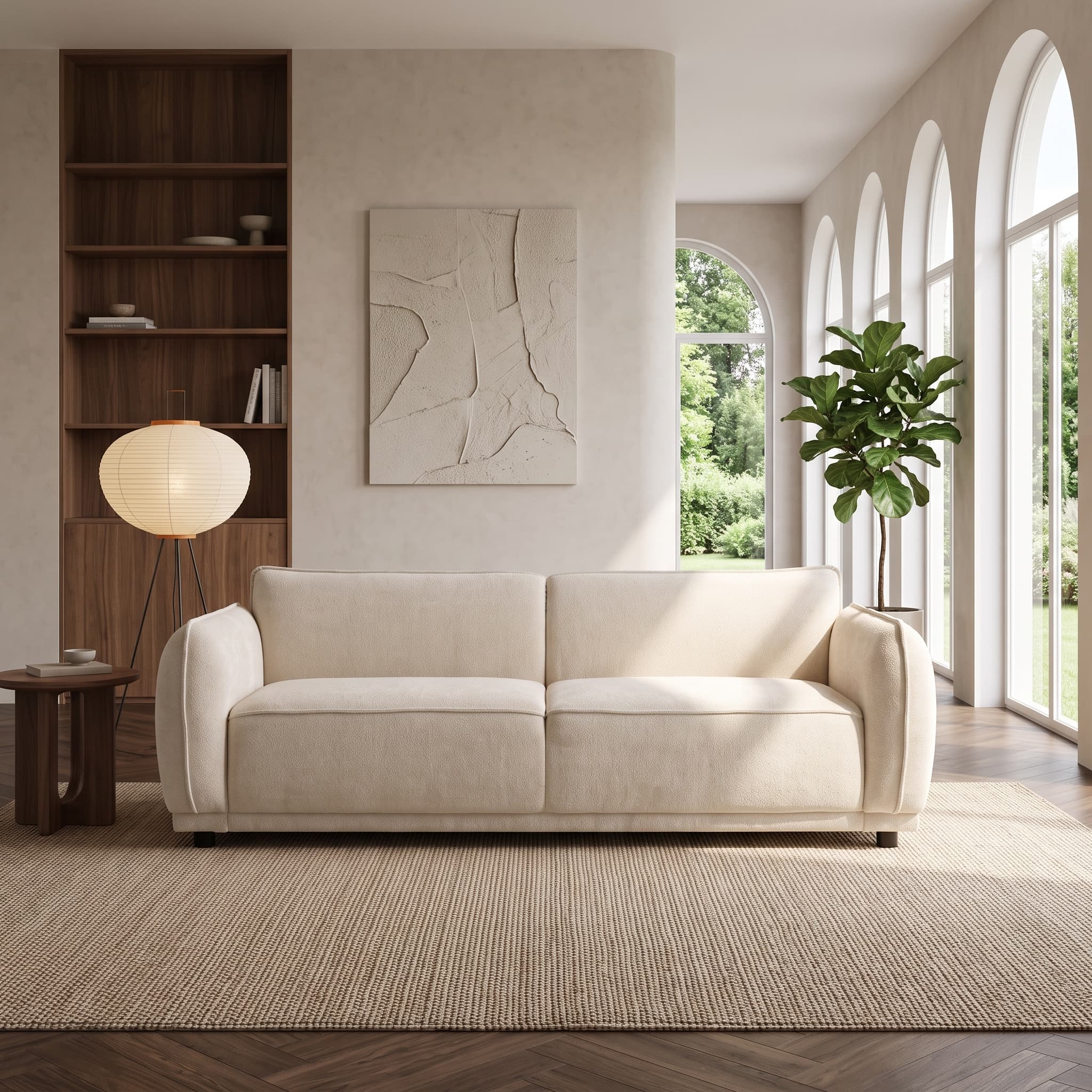 84" Beige 3-Seater Modern Upholstered Boucle Sofa Couch