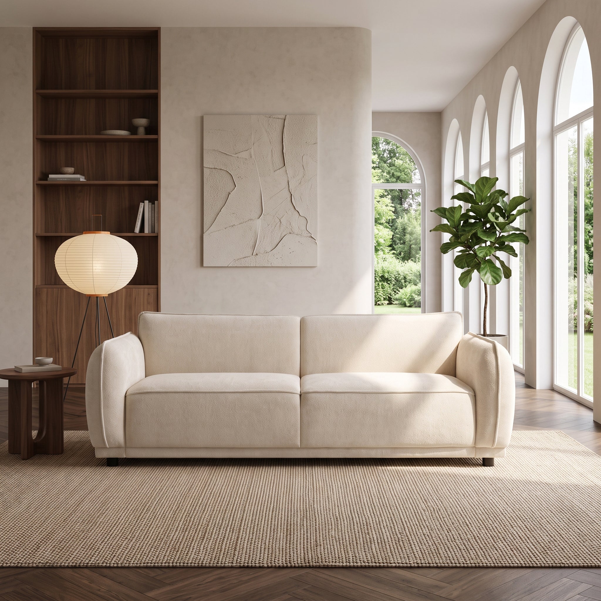 84" Beige 3-Seater Modern Upholstered Boucle Sofa Couch