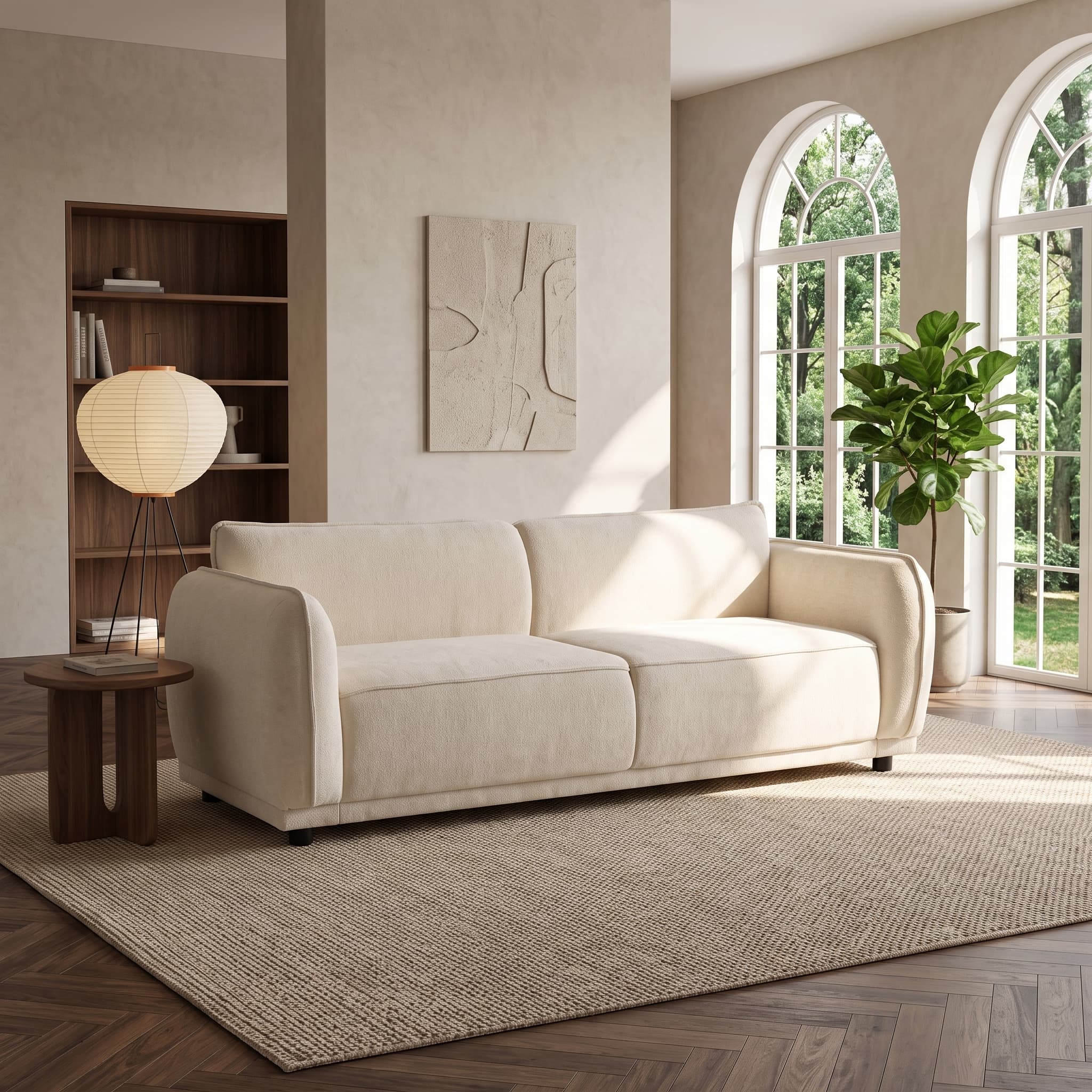 84" Beige 3-Seater Modern Upholstered Boucle Sofa Couch