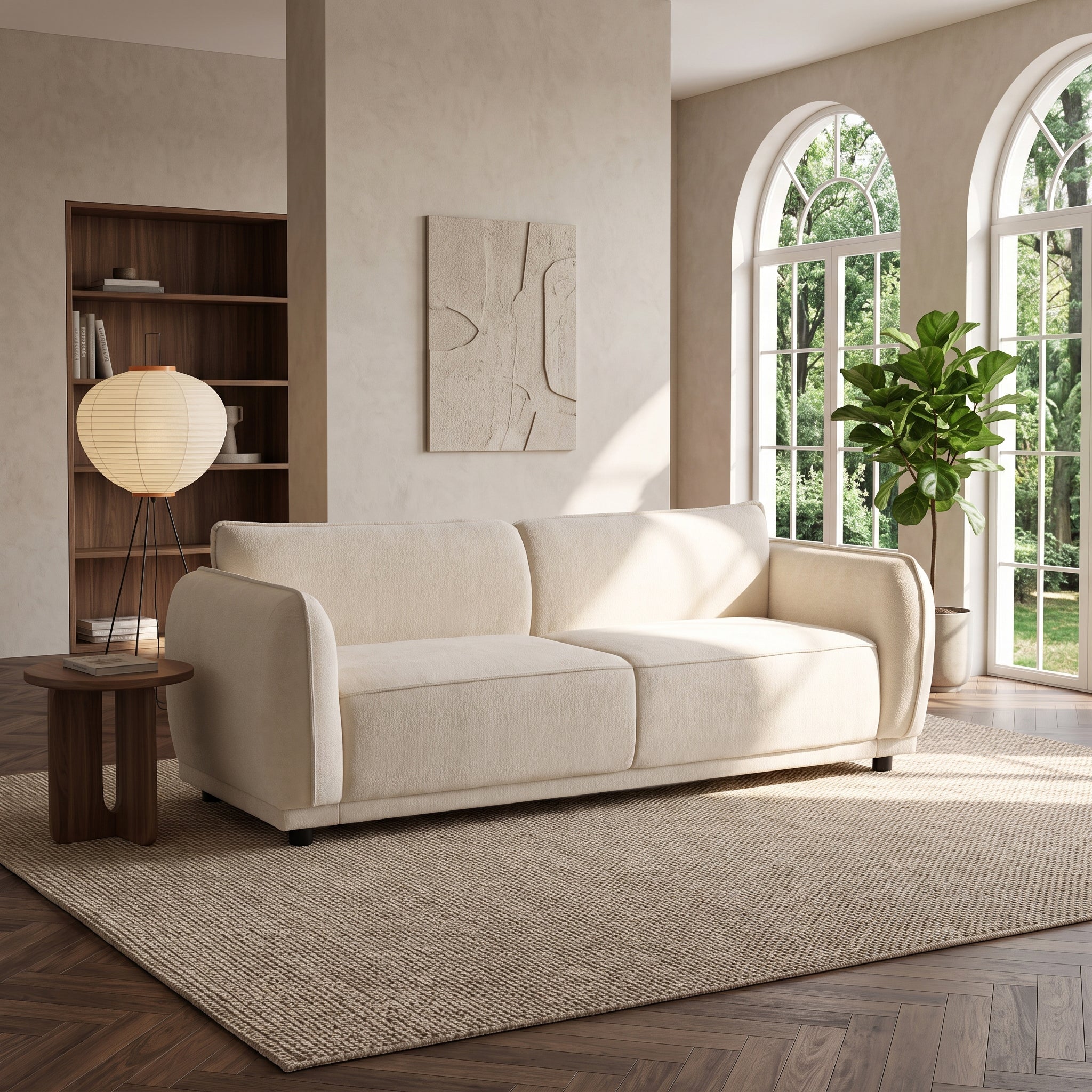 84" Beige 3-Seater Modern Upholstered Boucle Sofa Couch