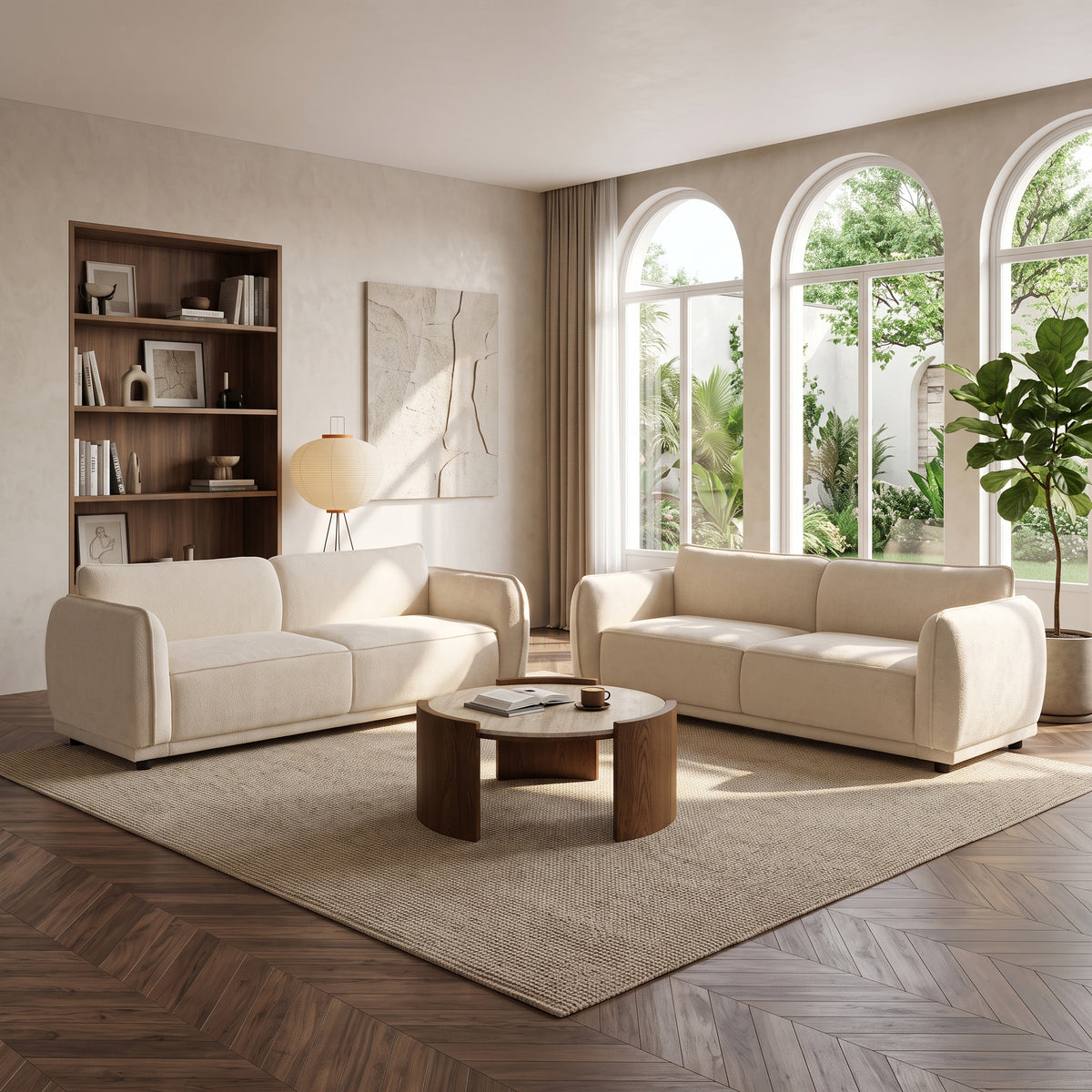84" Beige 3-Seater Modern Upholstered Boucle Sofa Couch