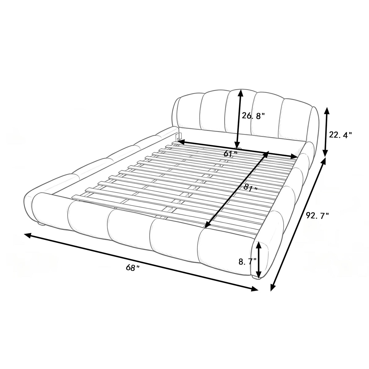 Beige Chenille Upholstered Low Profile Platform Bed Frame