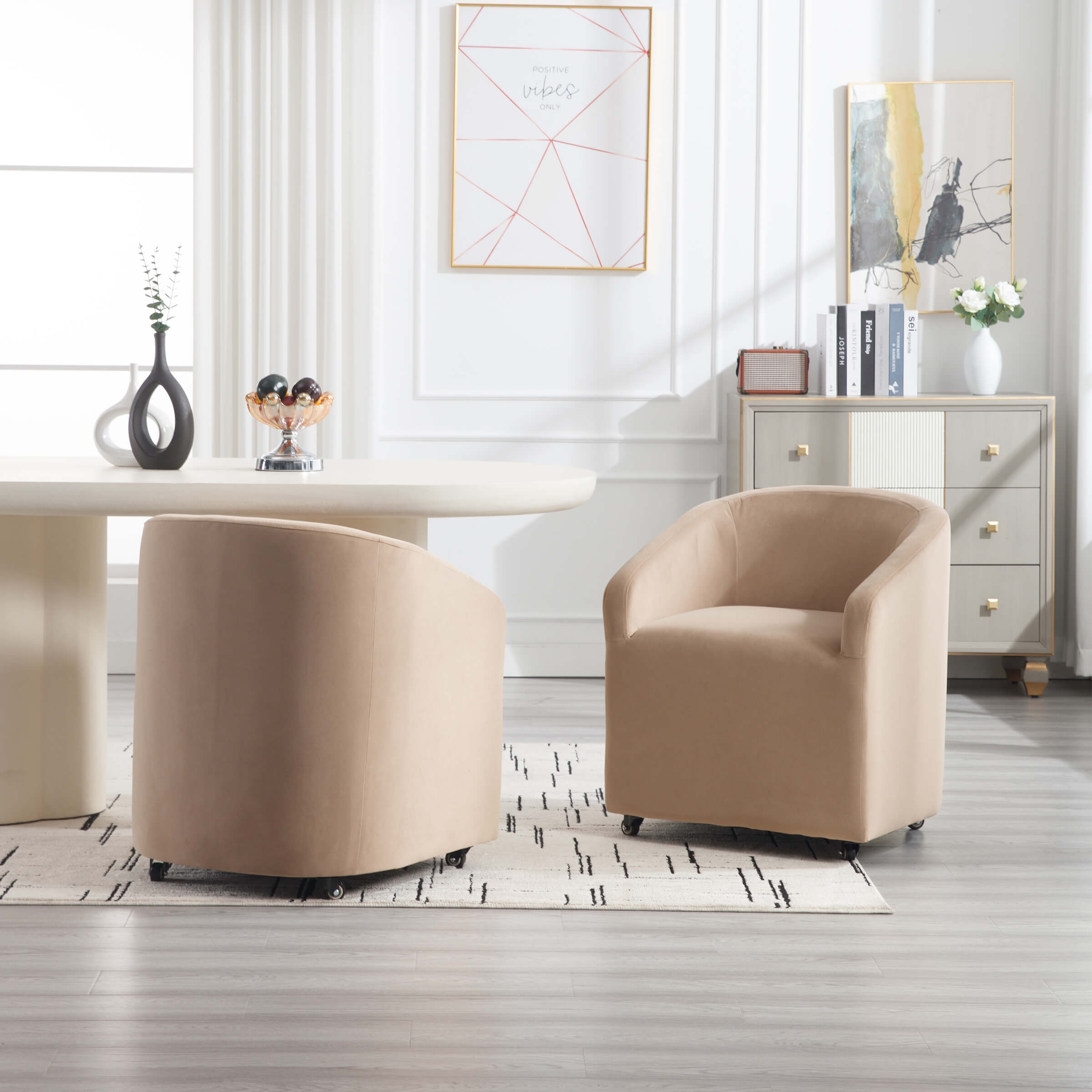 CIMOTA Black Barrel Dining Chairs with Swivel Casters 1 PCS - X297
