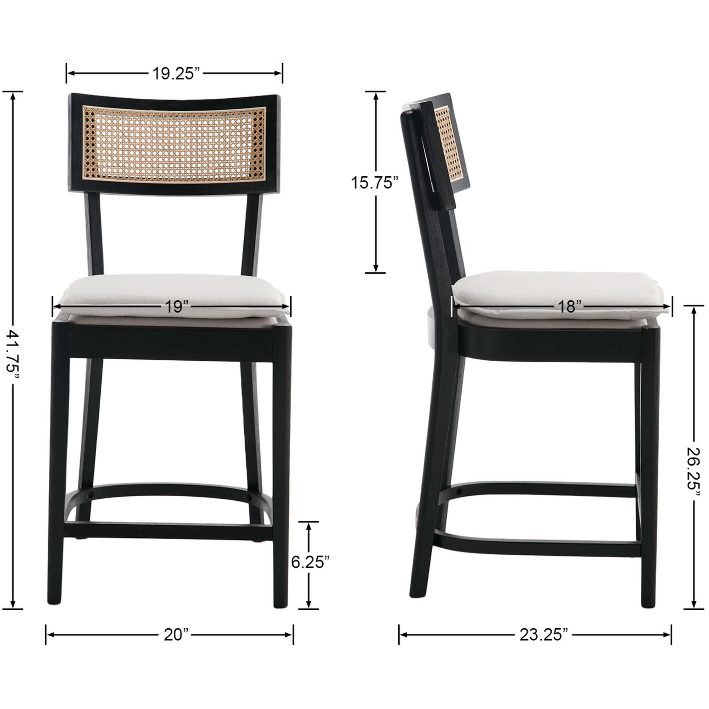 Dimensions of the chair shown in front and side views