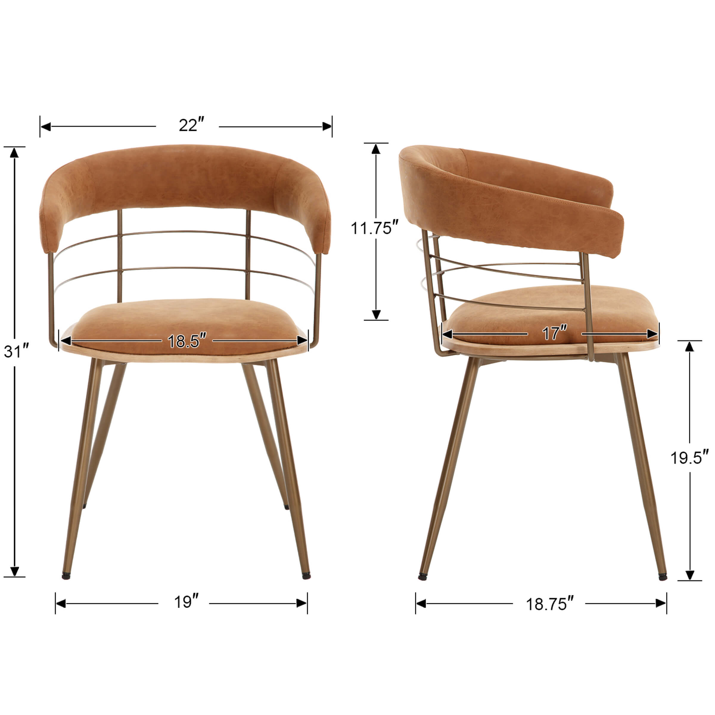 ROCITY Bronze Metal Legs Dining Chairs Set of 2 - 6366DC