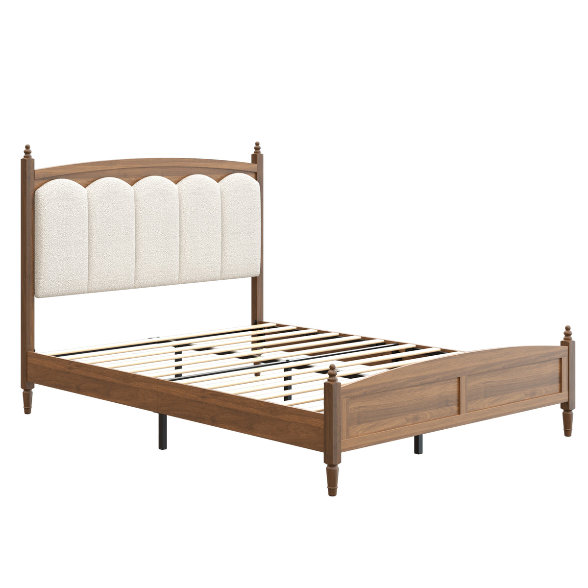 Brown Platform Bed Frame with Upholstered Headboard