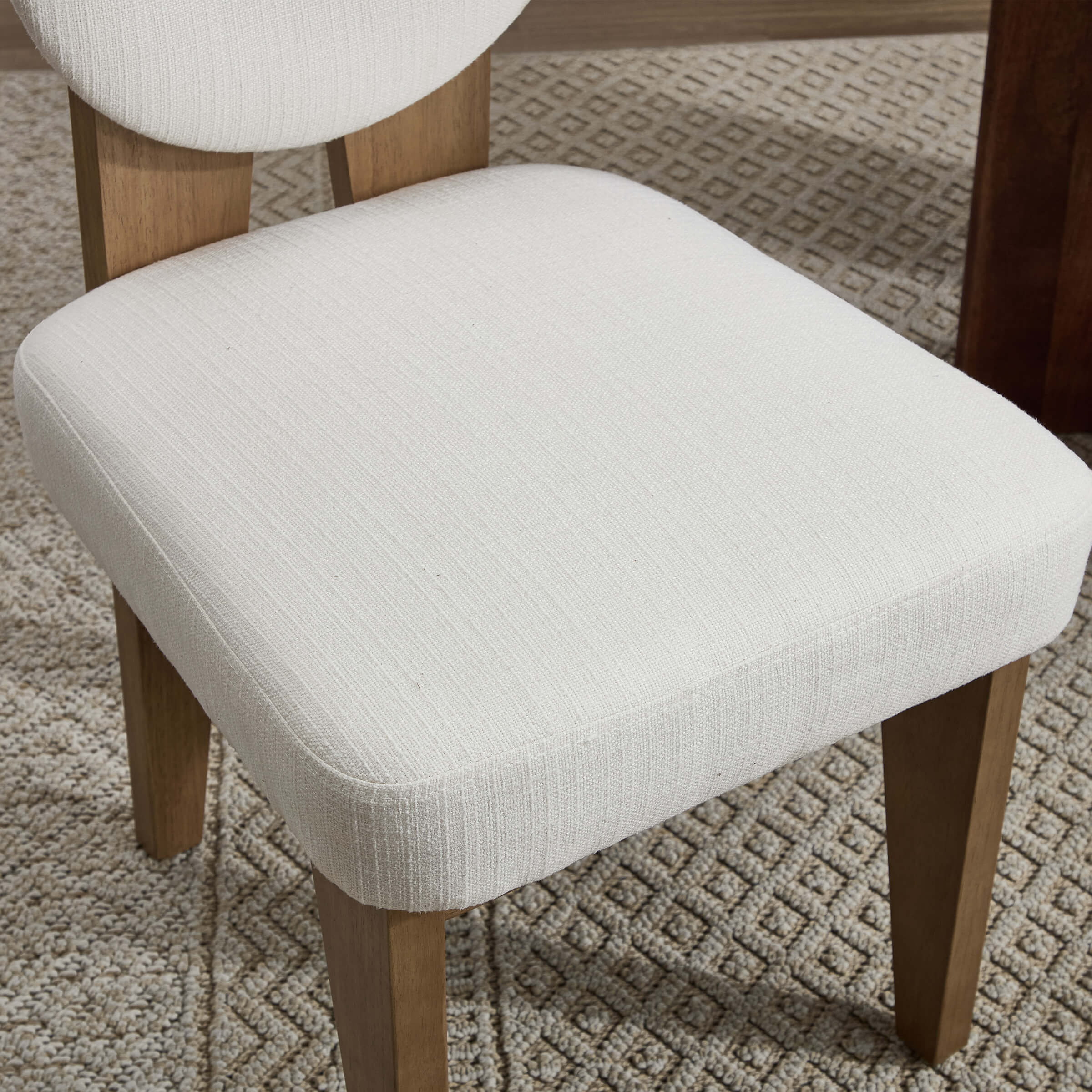 Close-up of chair seat cushion with fabric texture