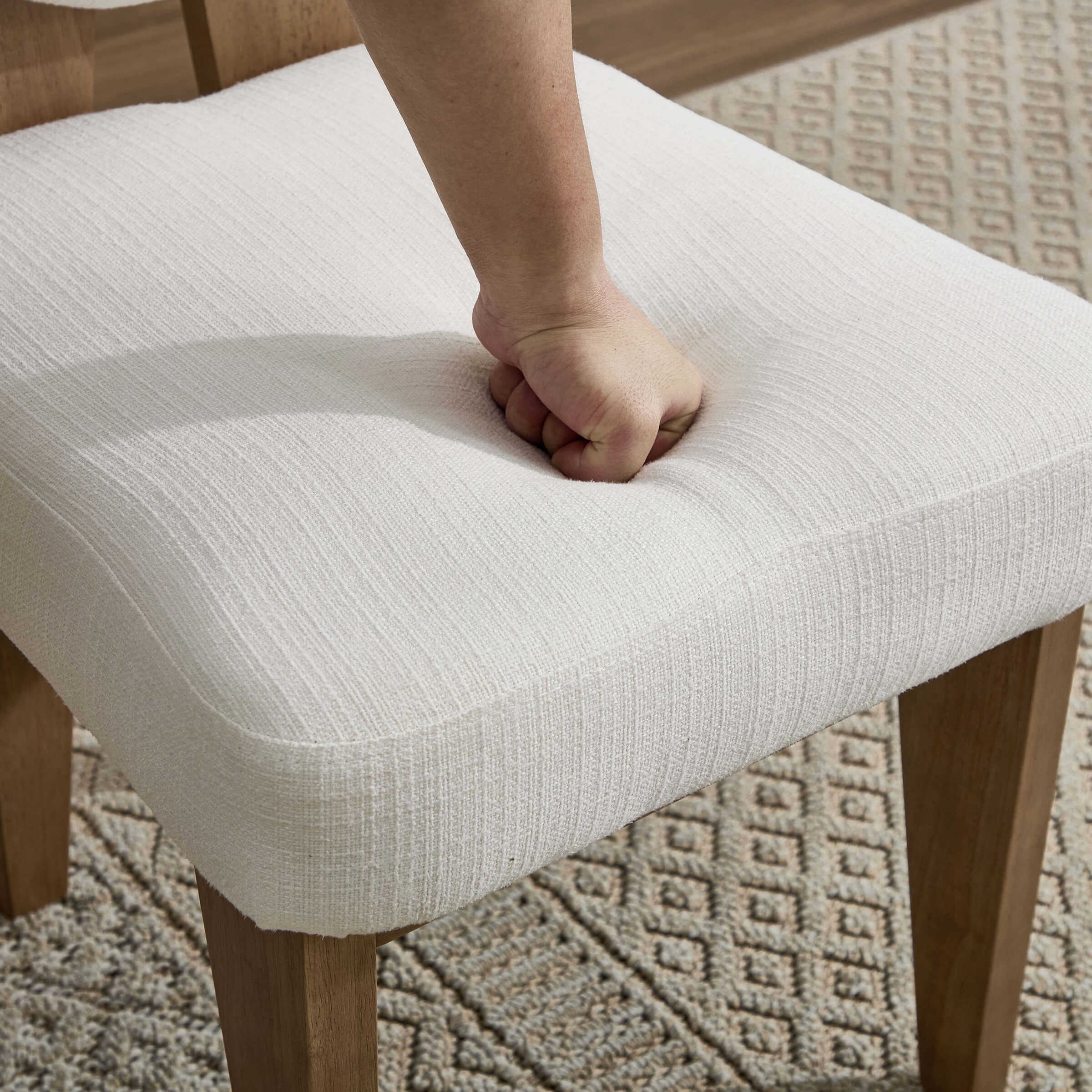 Top view of seat being pressed