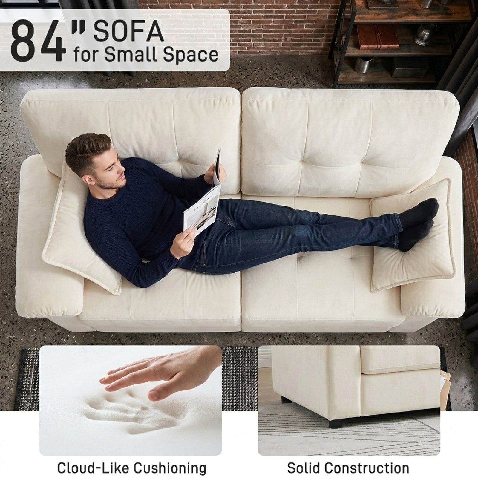 Modular Cloud Couch Loveseat with Chenille Upholstery & Throw Pillows Sofa