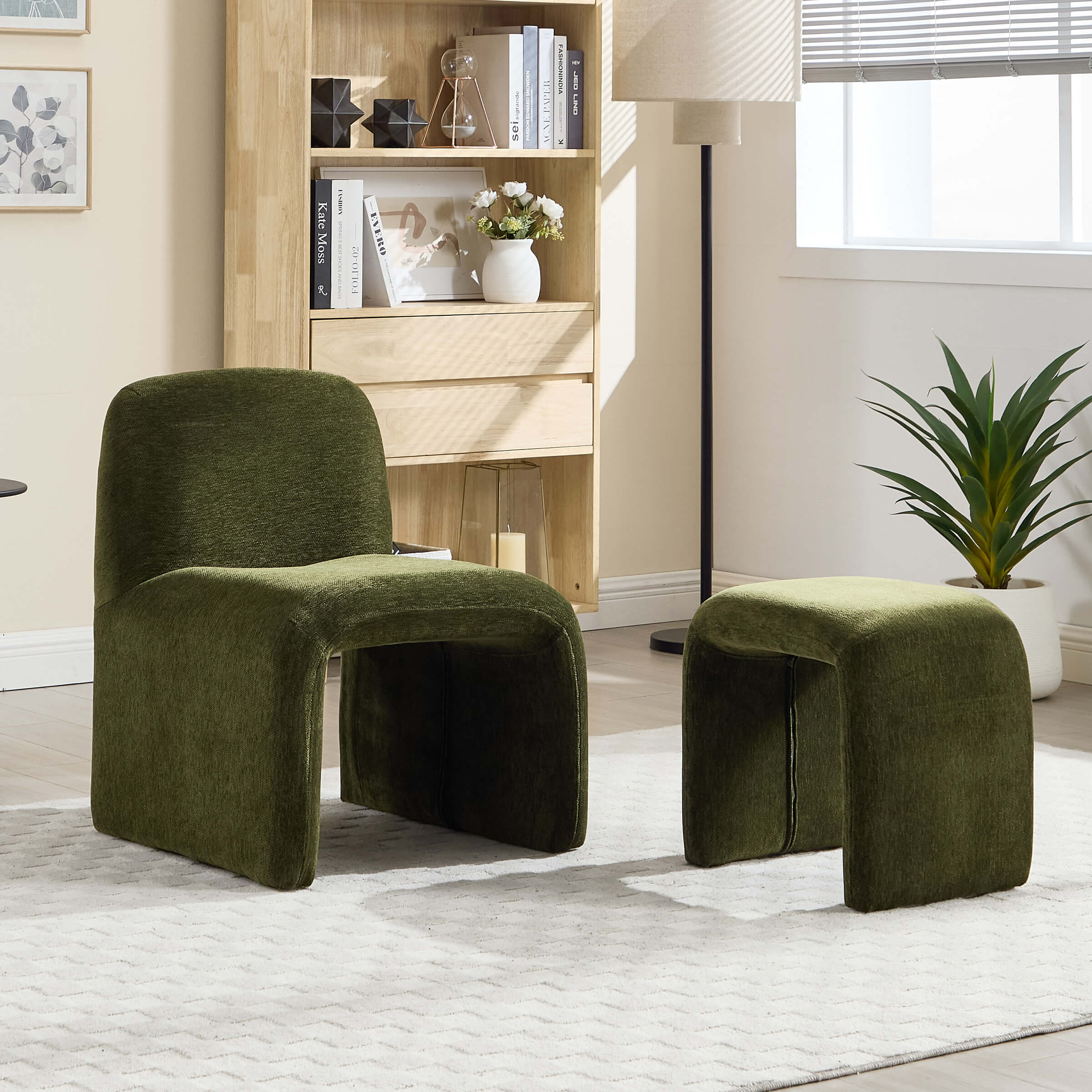 Chenille Accent Chair with Ottoman - 5010AO