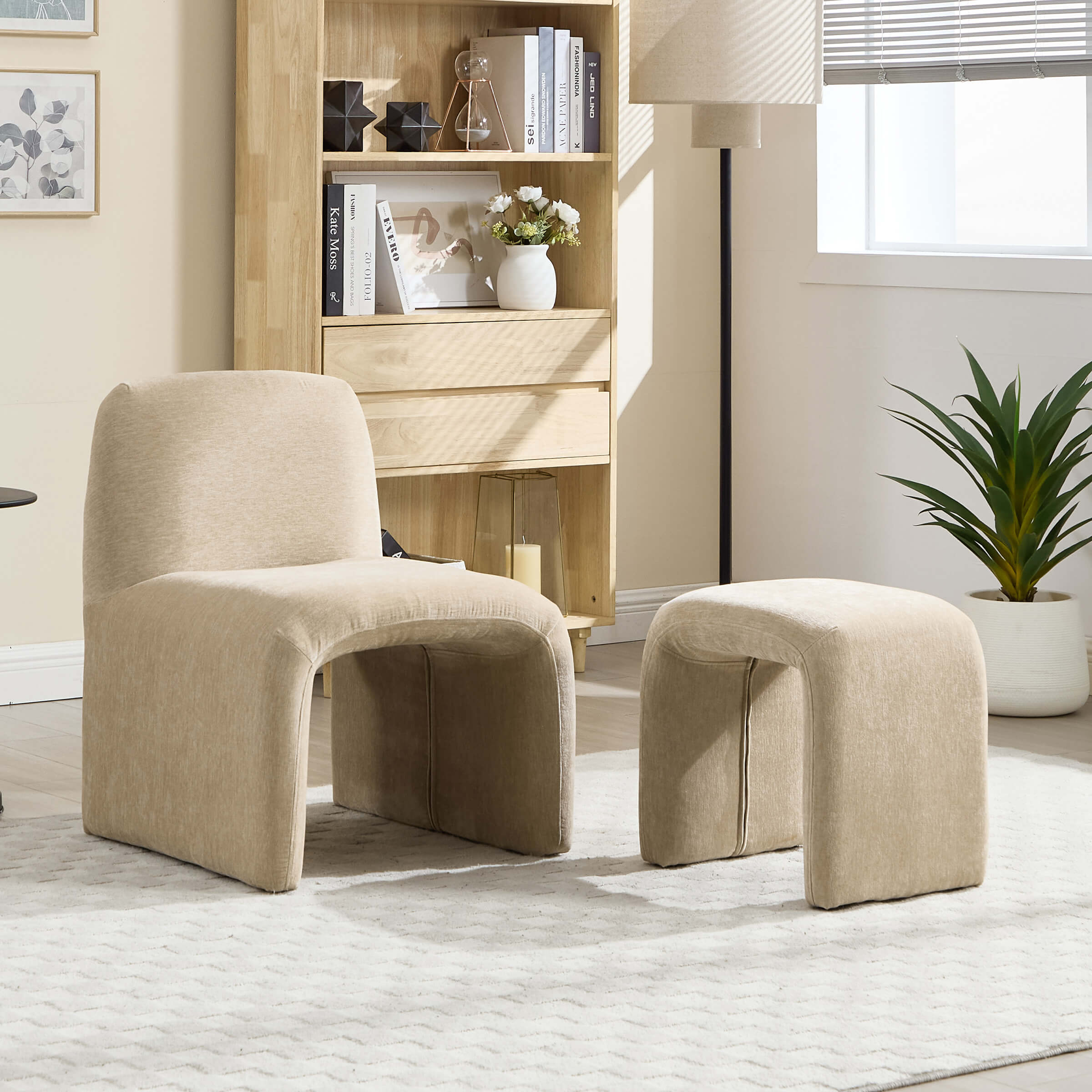 Chenille Accent Chair with Ottoman - 5010AO