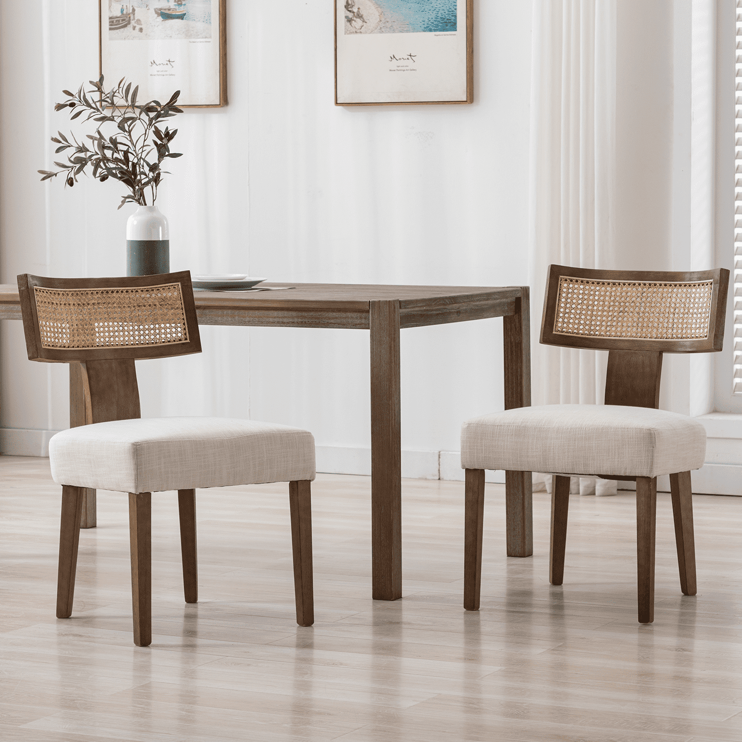EALSON Farmhouse Linen PU Modern Dining Chairs Set of 2 - 1918