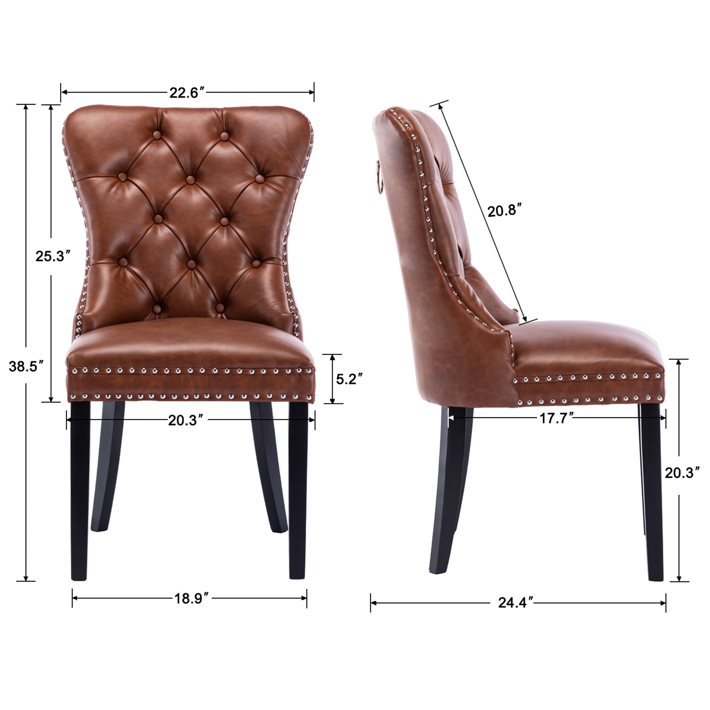 Modern Tufted Nailhead Faux Leather Dining Chairs Set of 2 - 1029DC
