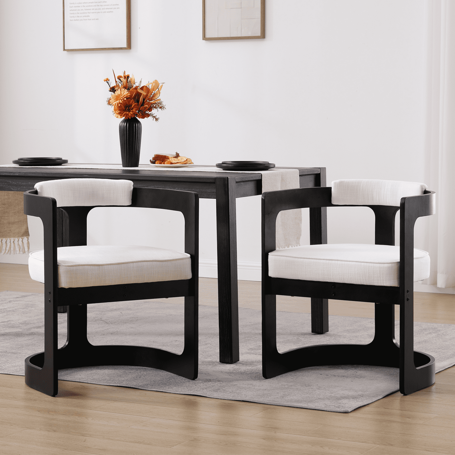 EALSON Black Wood Frame Barrel Dining Chair 1 PCS - 7083DC