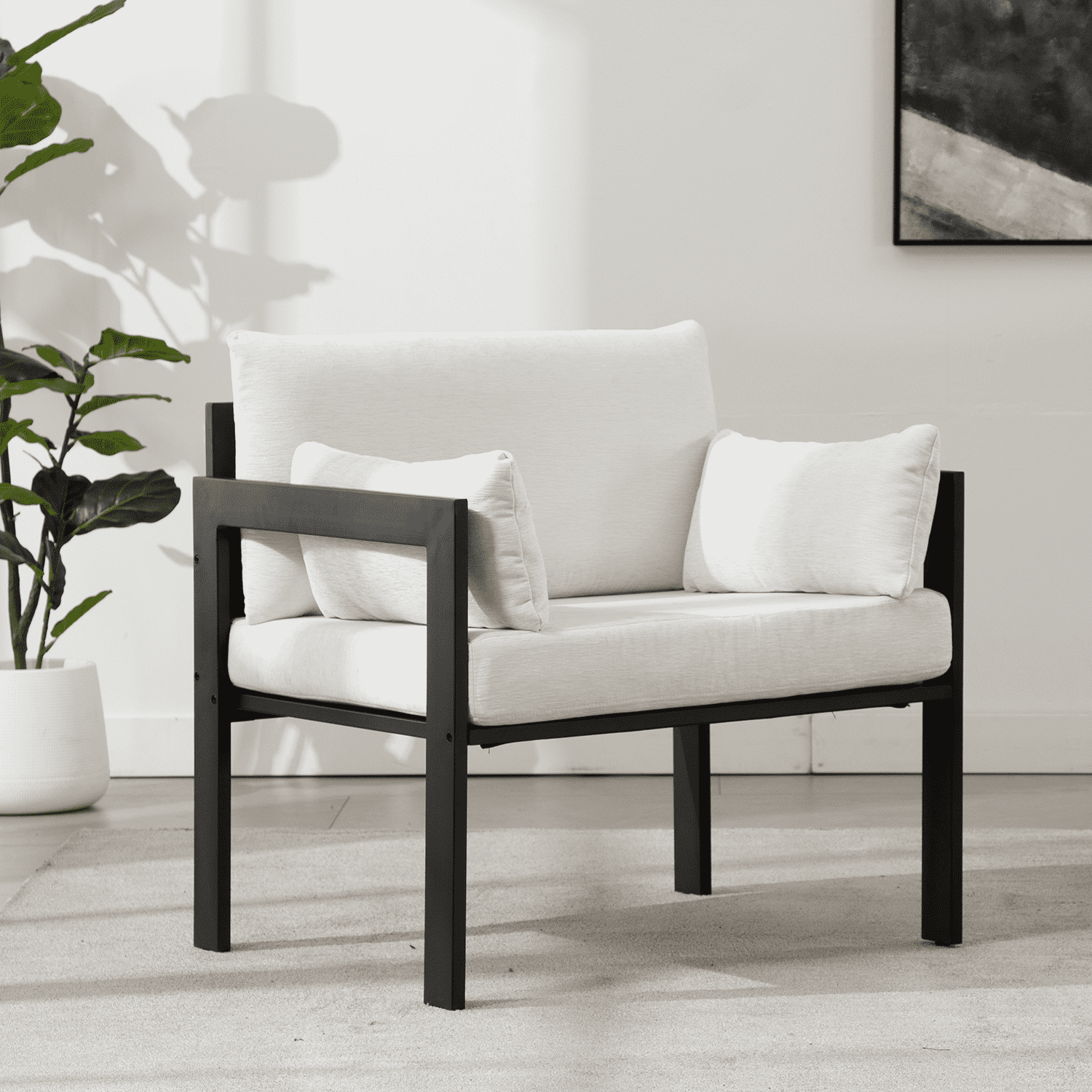 EALSON Modern Fabric White Upholstered Sofa Armchair 1 PCS - 2010