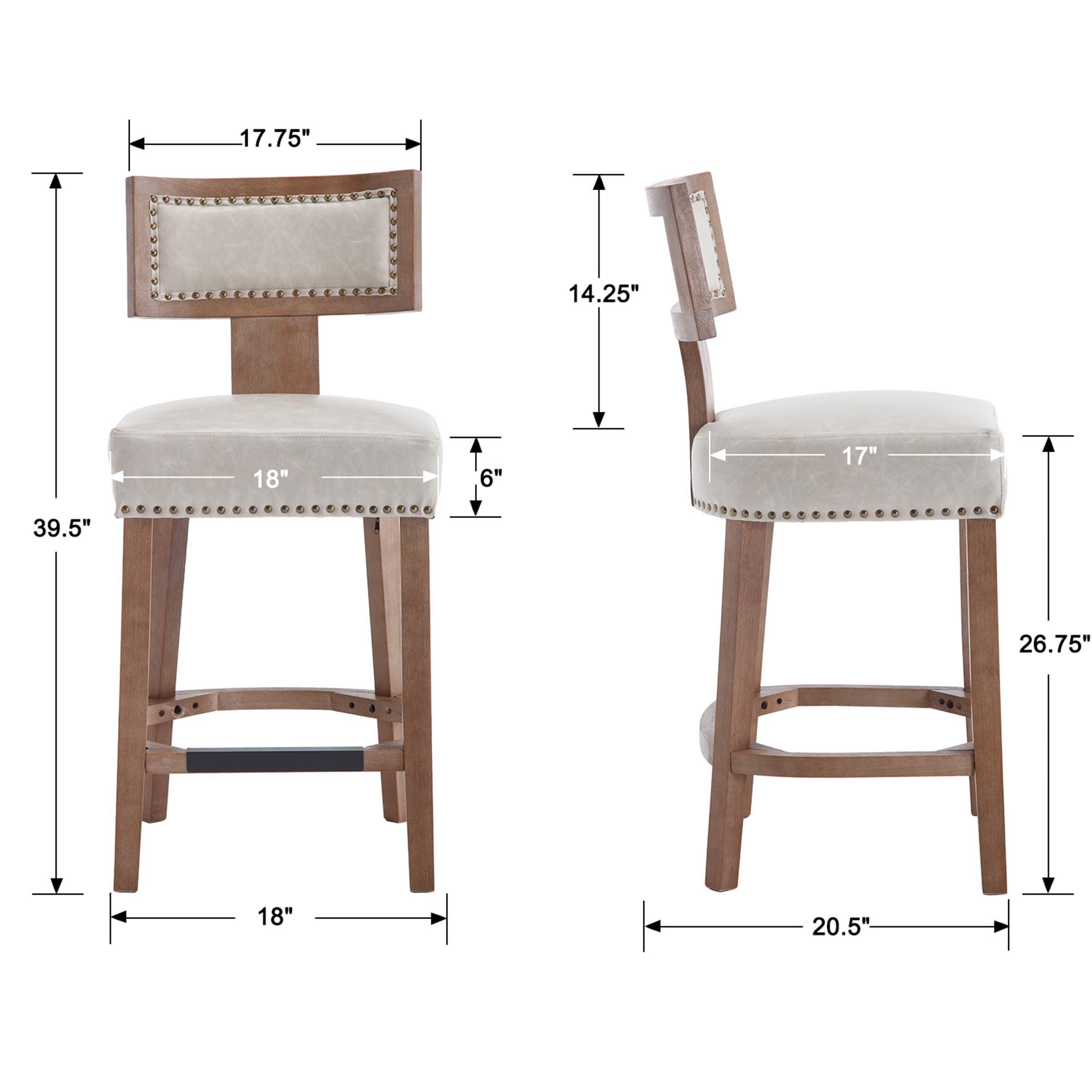 VESCASA 26.75"H Wood Legs Counter Stools Set of 2 - 5753CS
