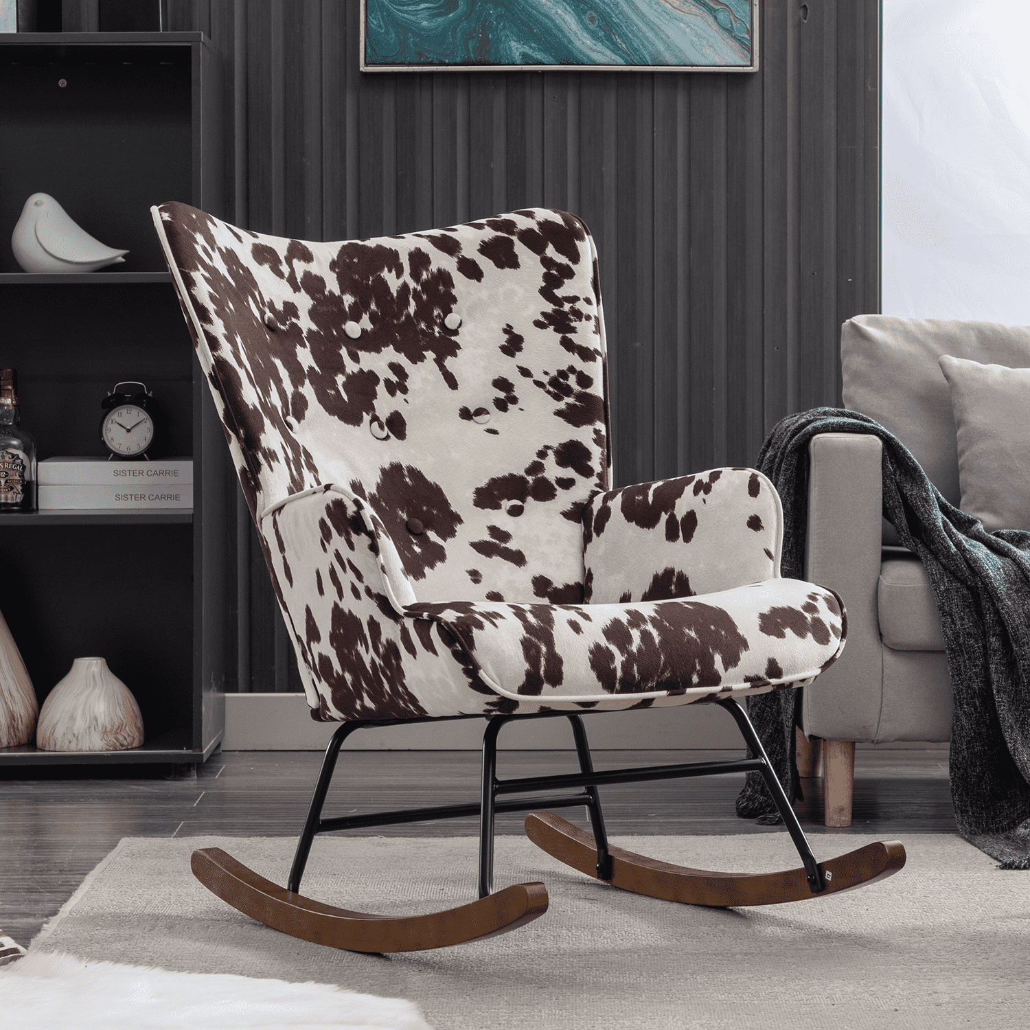 EALSON Rocking Tufted Wingback Fabric Upholstered Rocker Chair 1 PCS - 8901