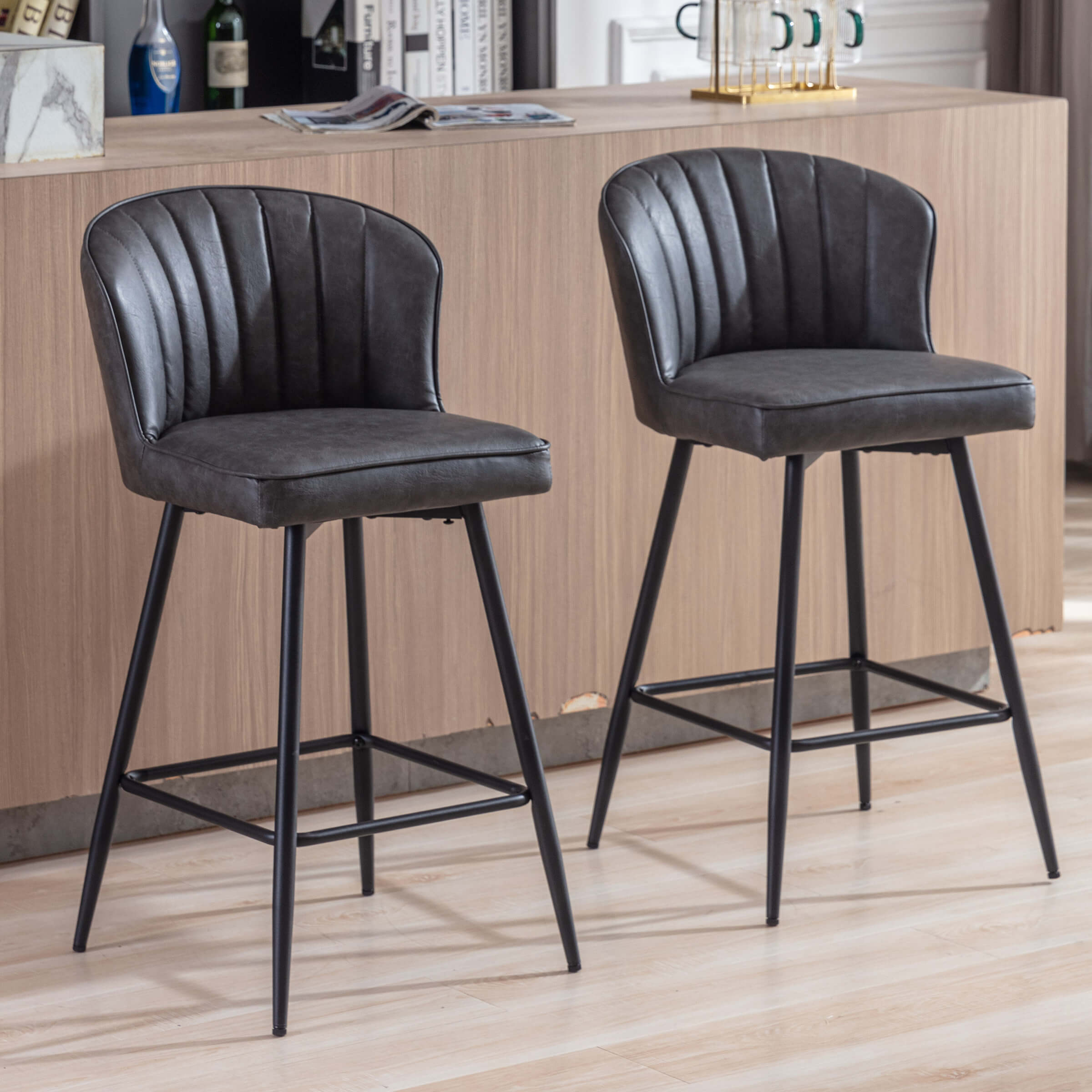 ROCITY Curved Back Counter Stools Set of 2 - 8684CS