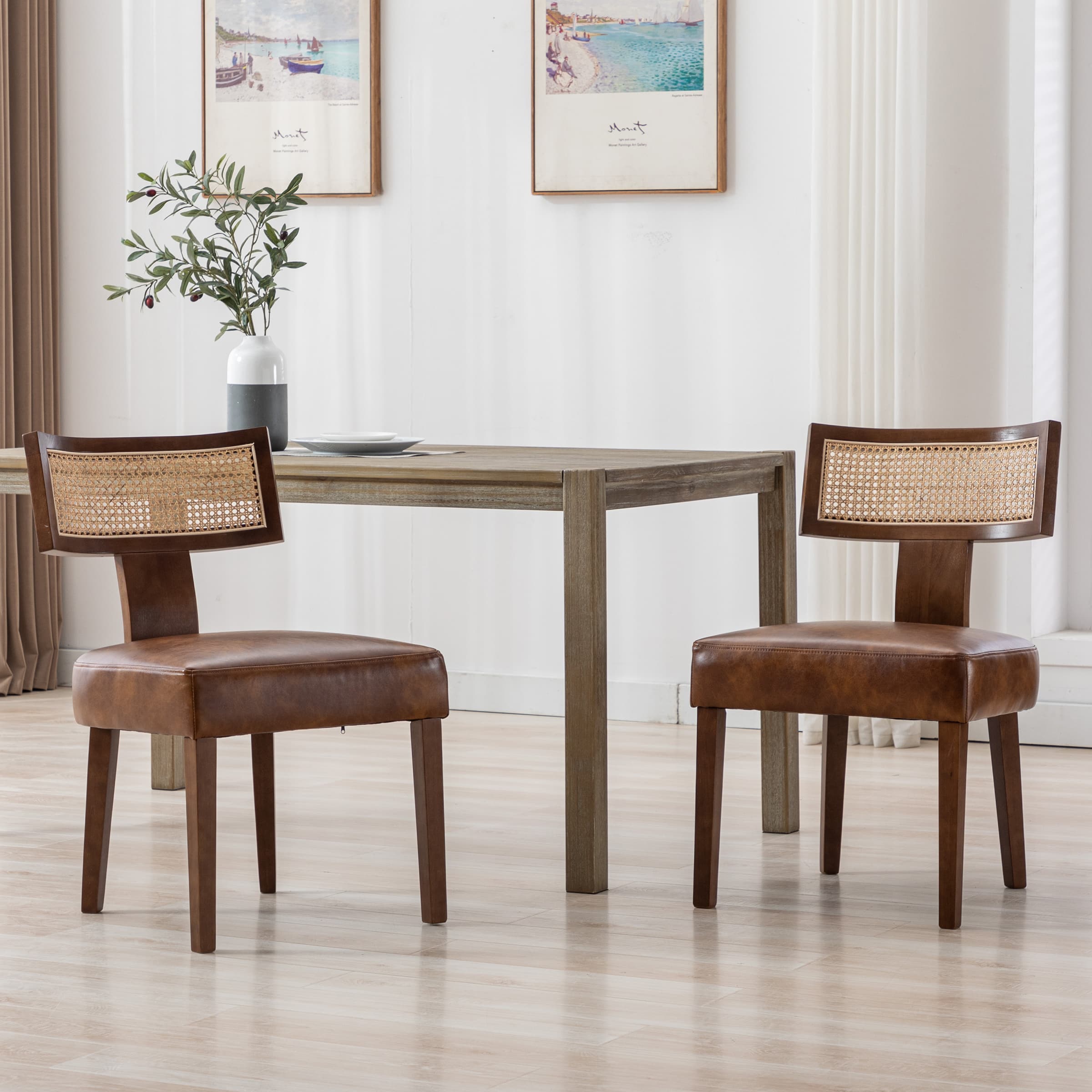 Chairs around table with leather seats