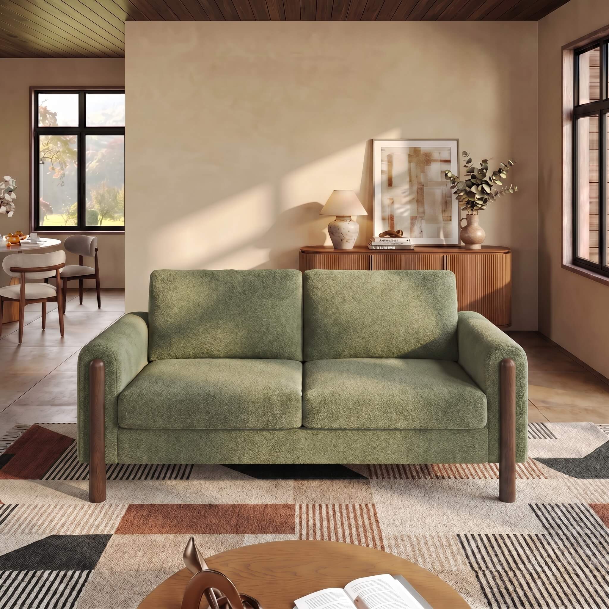 59.7"W Mid-Century Loveseat with Solid Walnut Legs