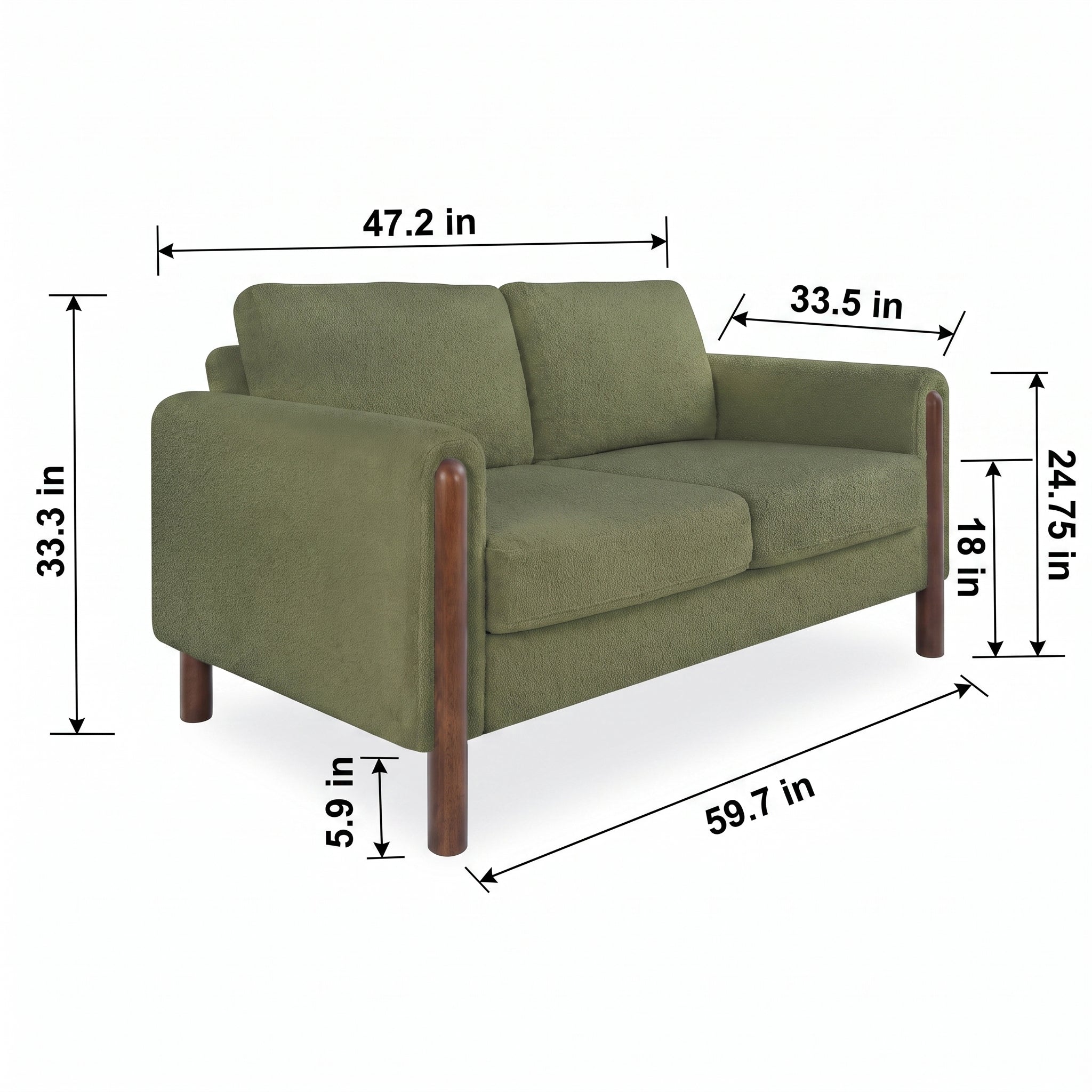59.7"W Mid-Century Loveseat with Solid Walnut Legs