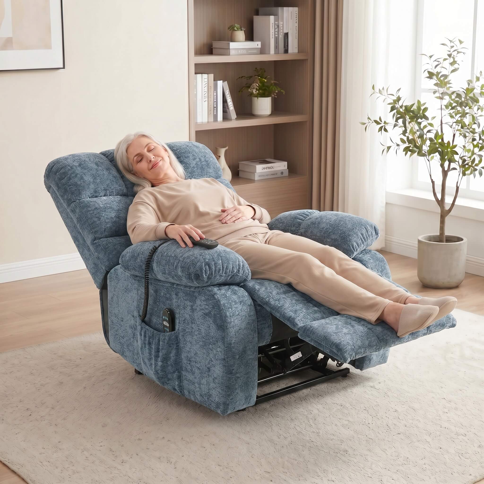 Oversized German Dual Motor Electric Massage Heat Power Lift Recliner Chair