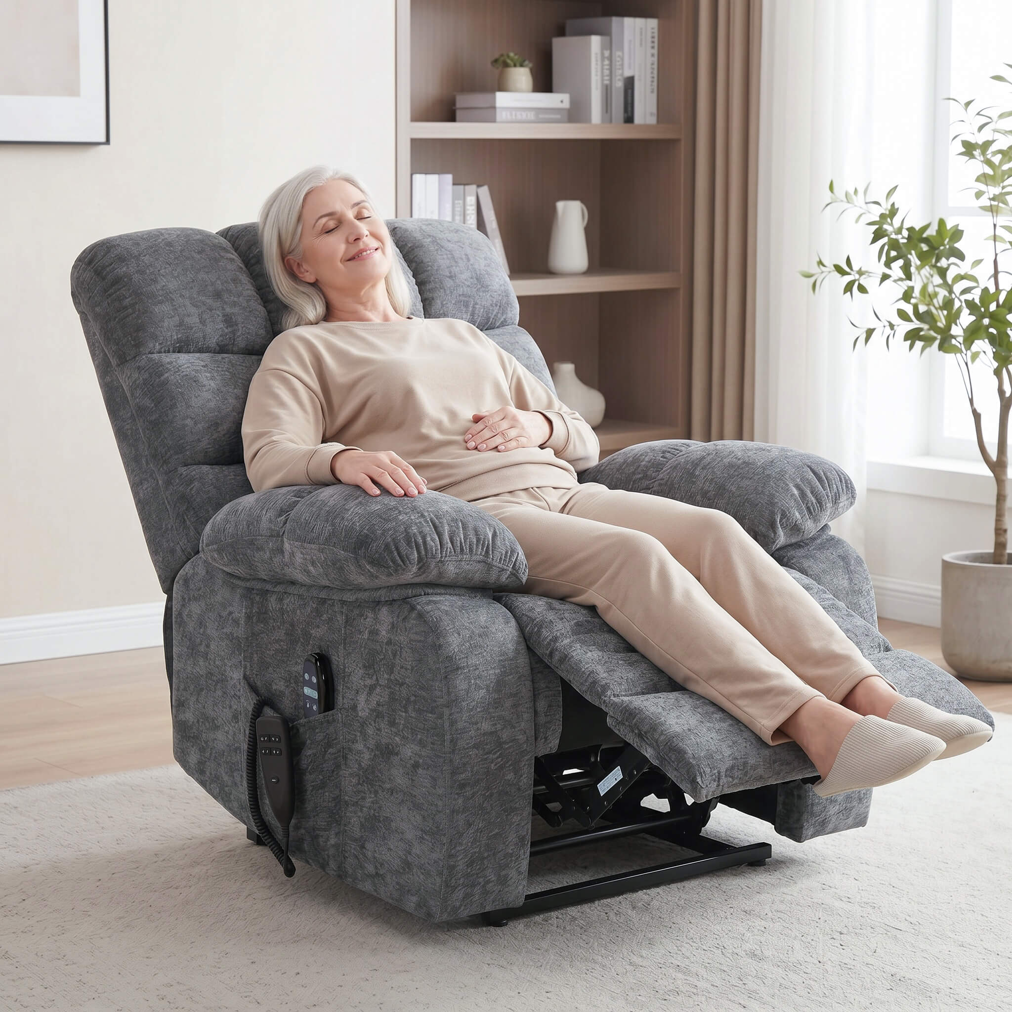 Oversized German Dual Motor Electric Massage Heat Power Lift Recliner Chair
