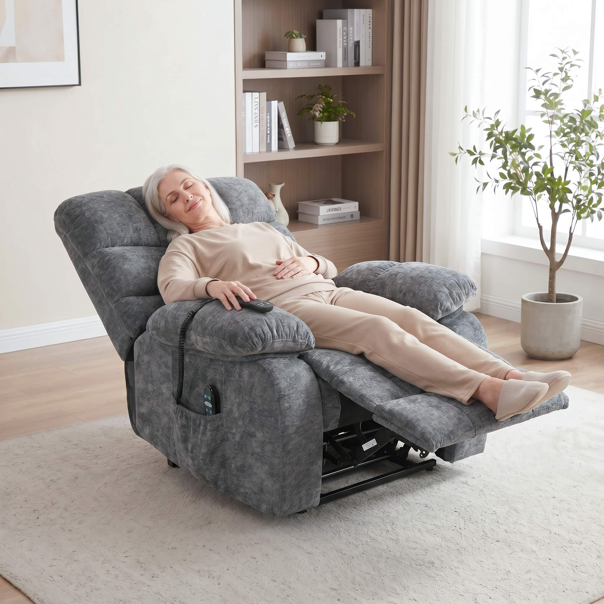 Oversized German Dual Motor Electric Massage Heat Power Lift Recliner Chair