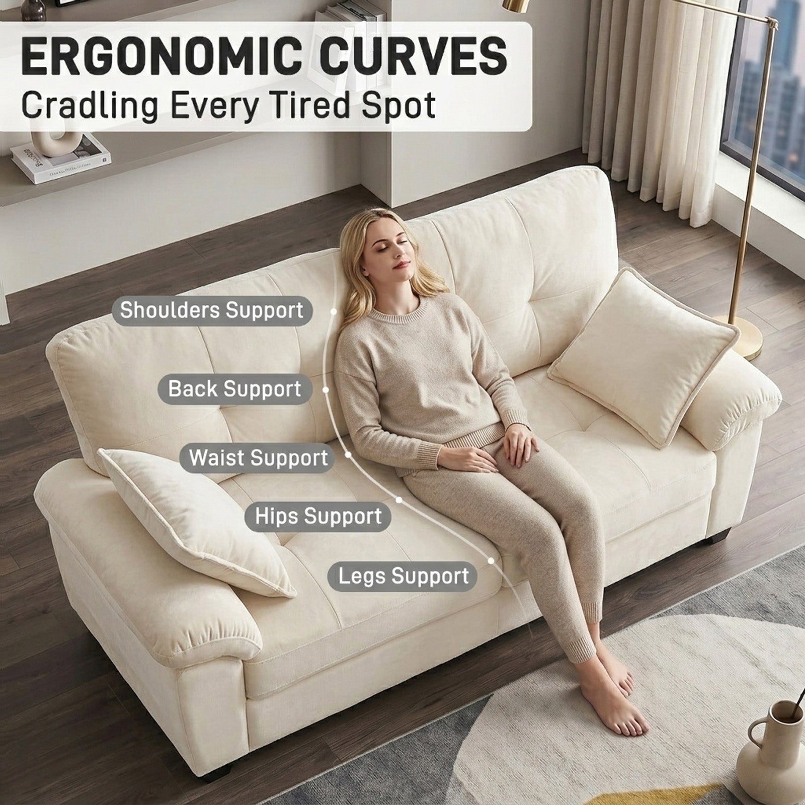 Modular Cloud Couch Loveseat with Chenille Upholstery & Throw Pillows Sofa