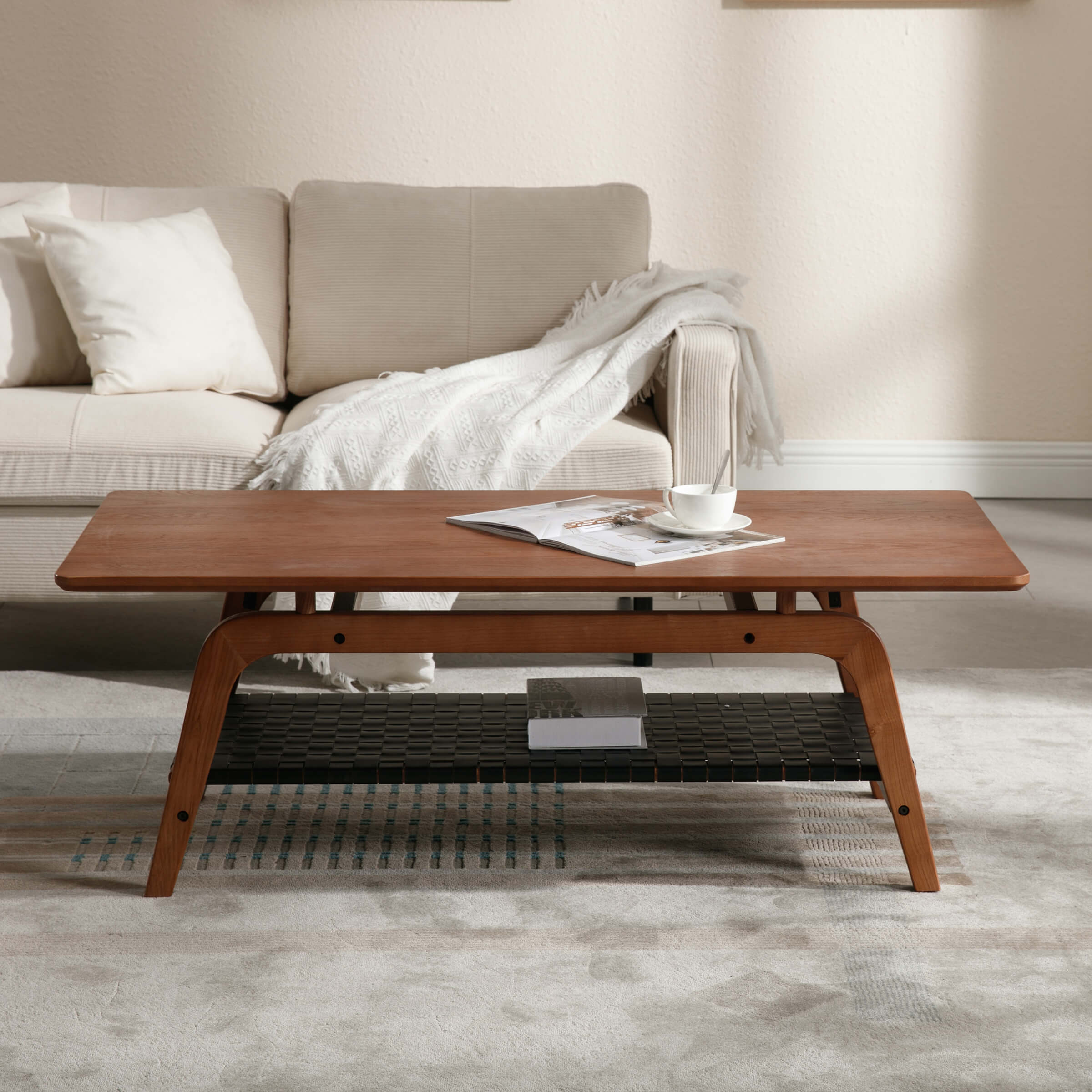 ZH4YOU 47"W Rectangular Coffee Table with Storage Shelf - 21794CT