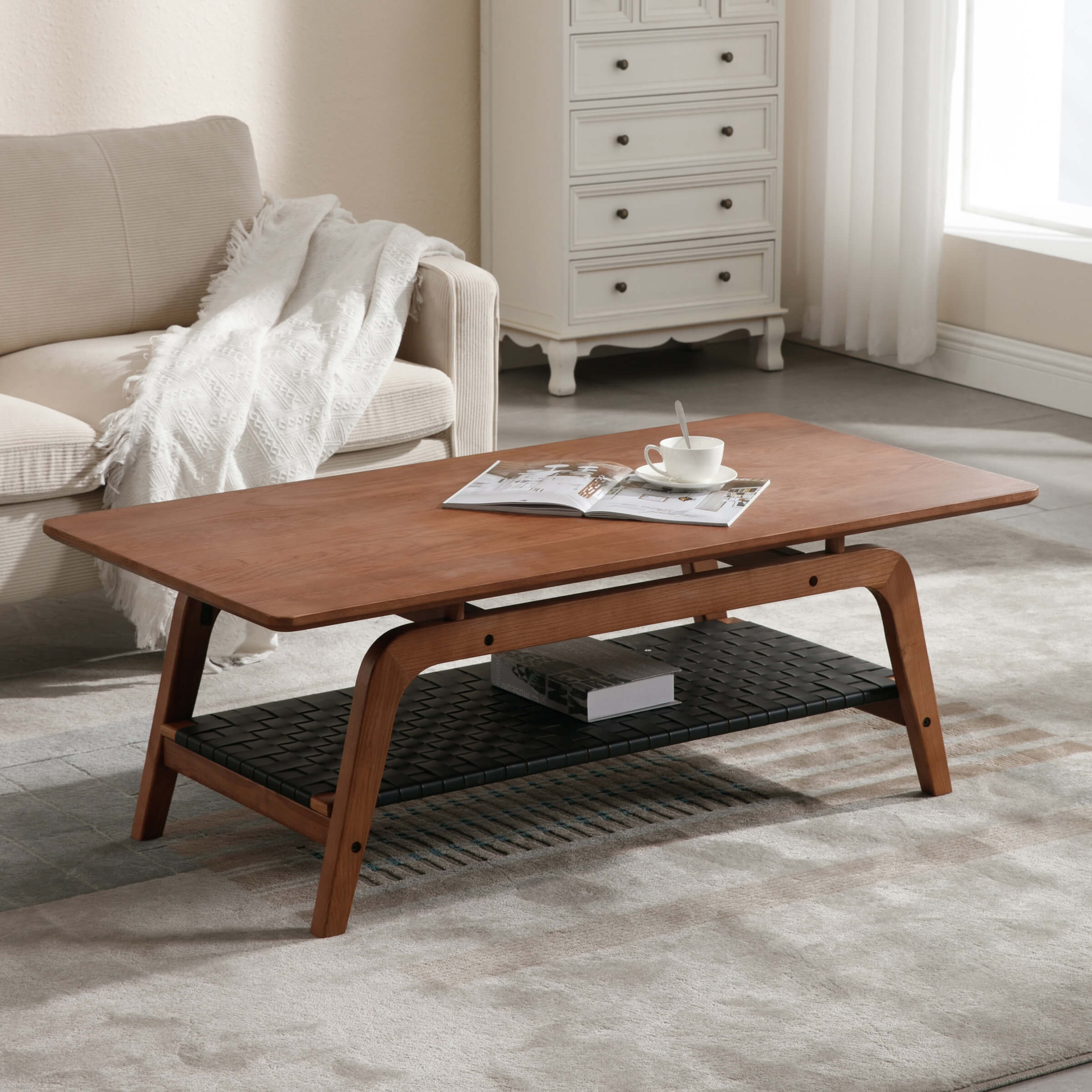 ZH4YOU 47"W Rectangular Coffee Table with Storage Shelf - 21794CT