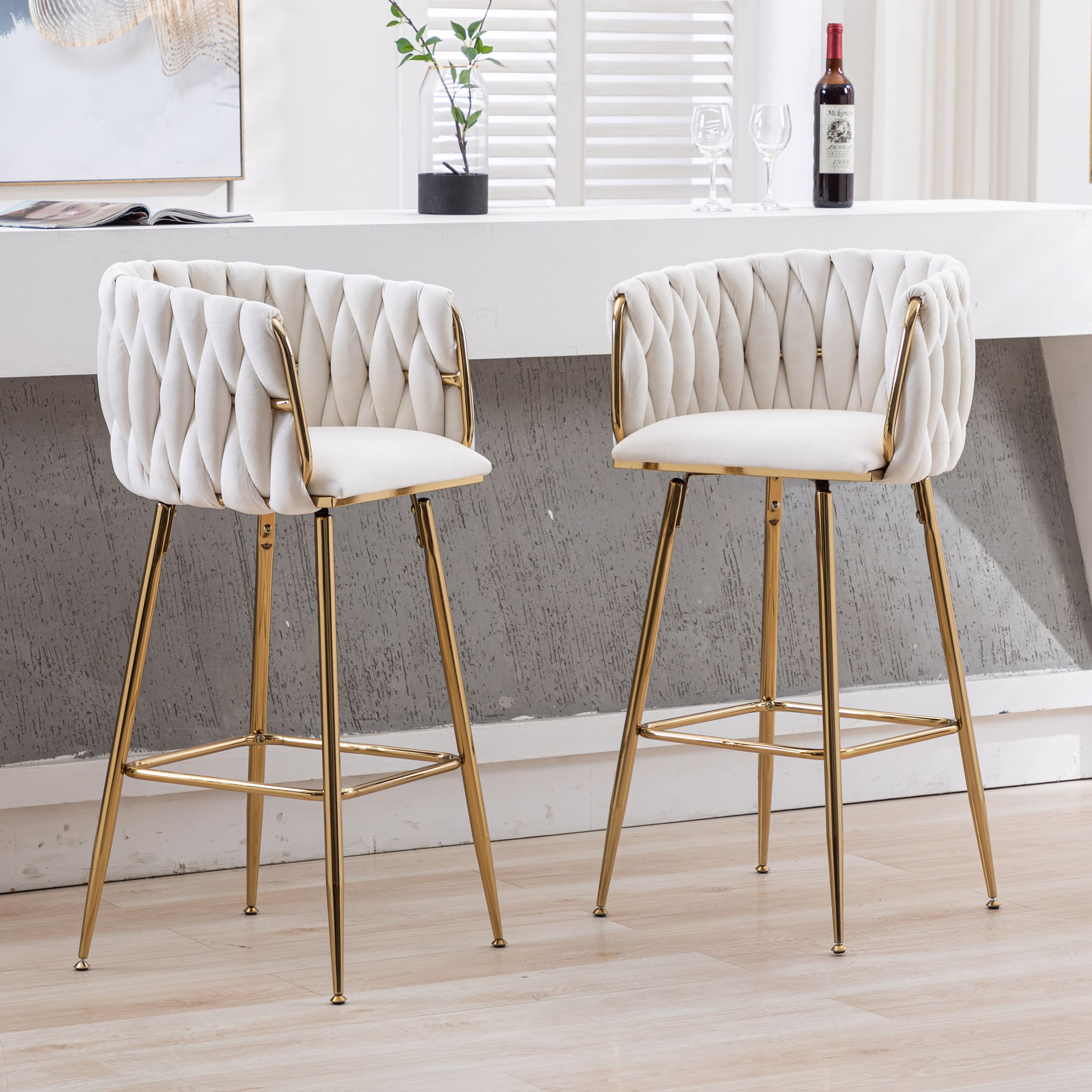 CHICAURA 26"H Swivel Gold Base Counter Stools Set of 2 - 6022CS