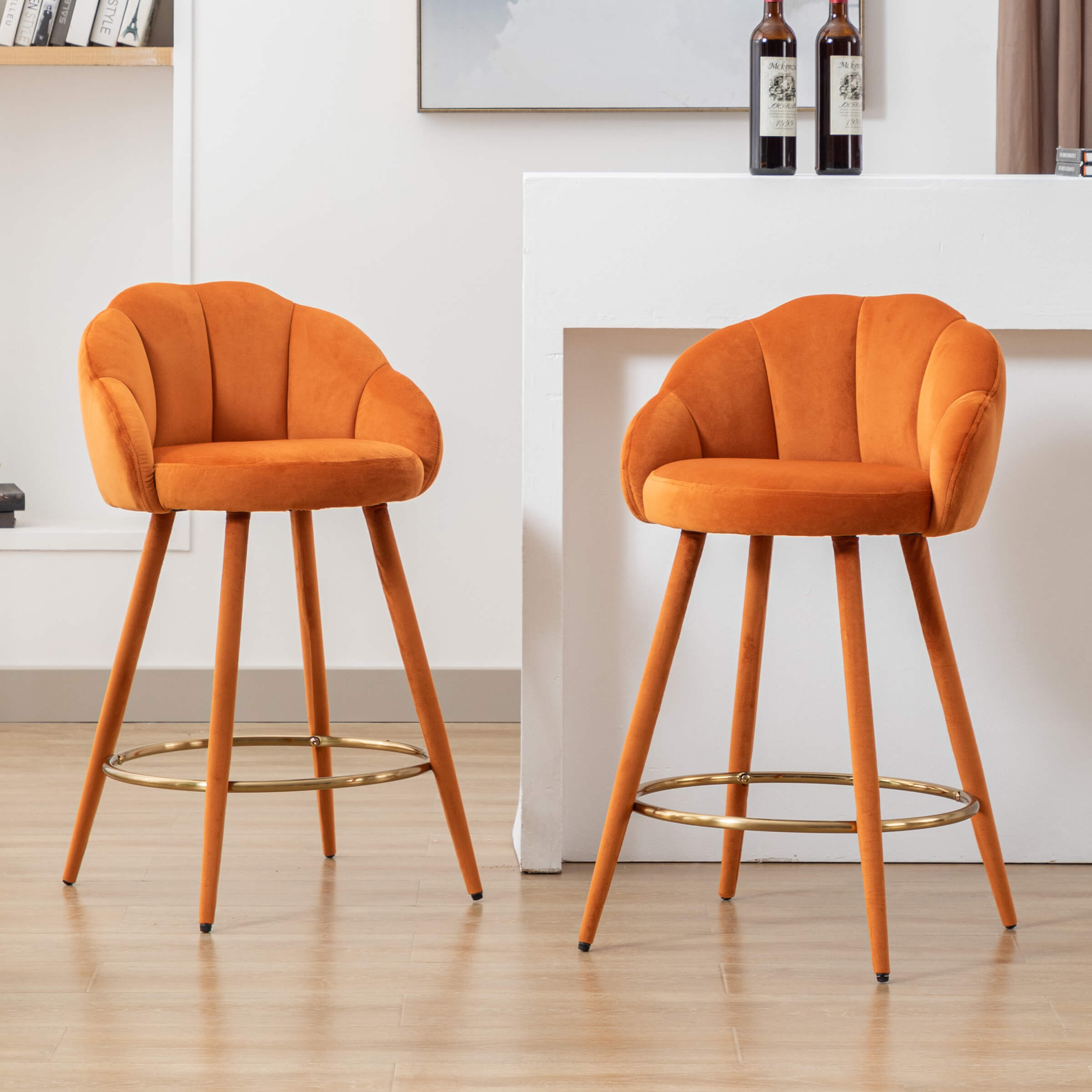 CHICAURA 26"H Petal Back Counter Stools with Footrest Set of 2 - 3208CS
