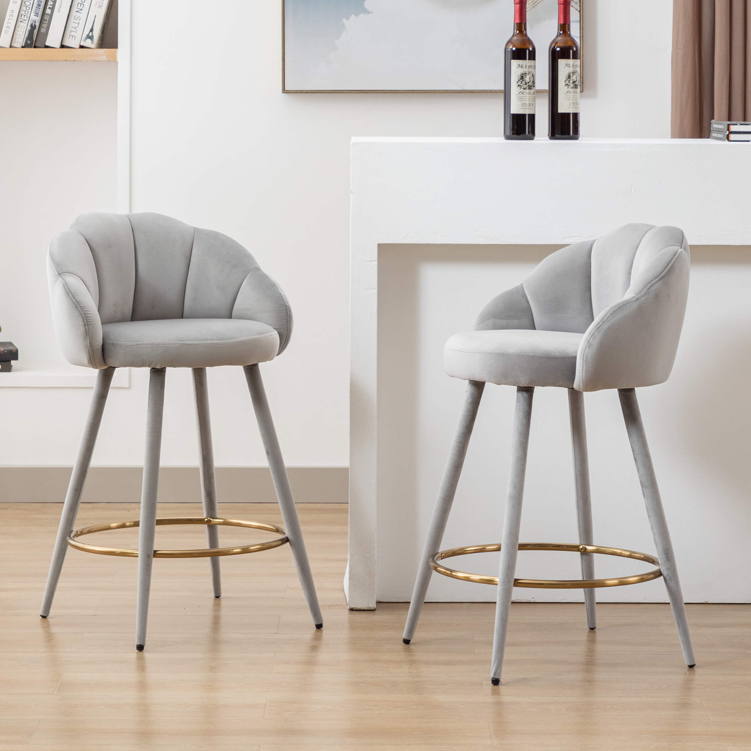 CHICAURA 26"H Petal Back Counter Stools with Footrest Set of 2 - 3208CS