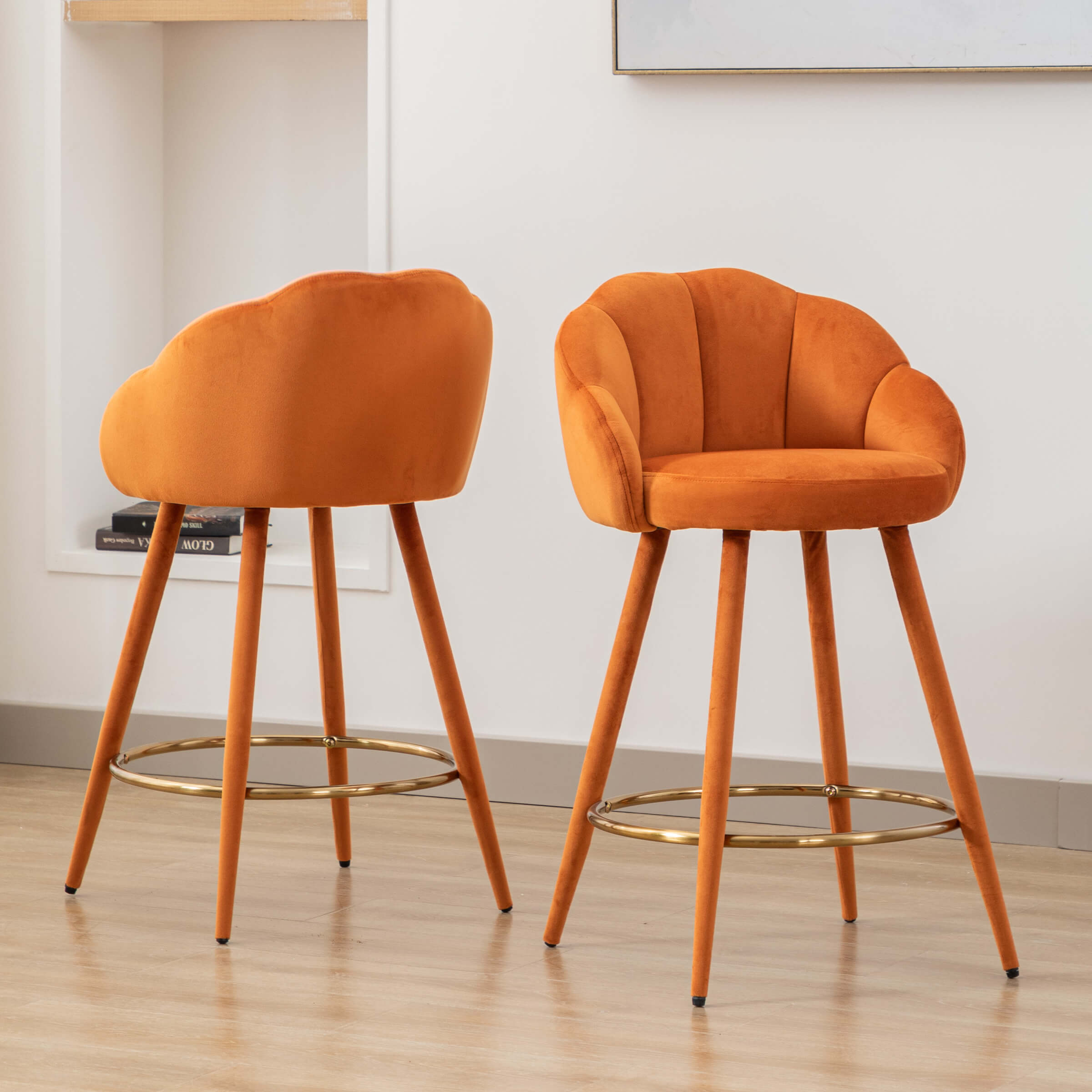 CHICAURA 26"H Petal Back Counter Stools with Footrest Set of 2 - 3208CS