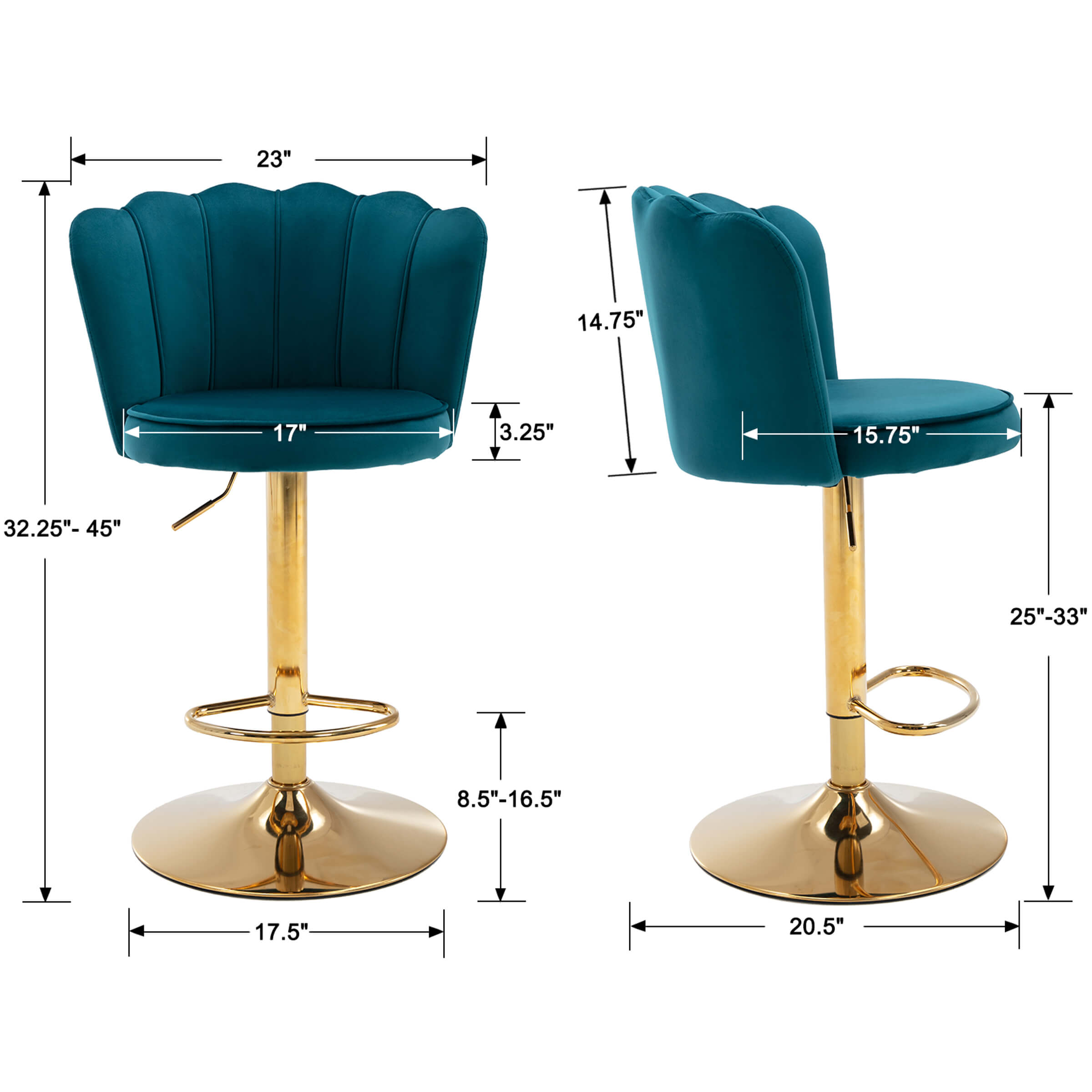 CHICAURA Adjustable Swivel Bar Stools Bar Set of 2 - 2205AB