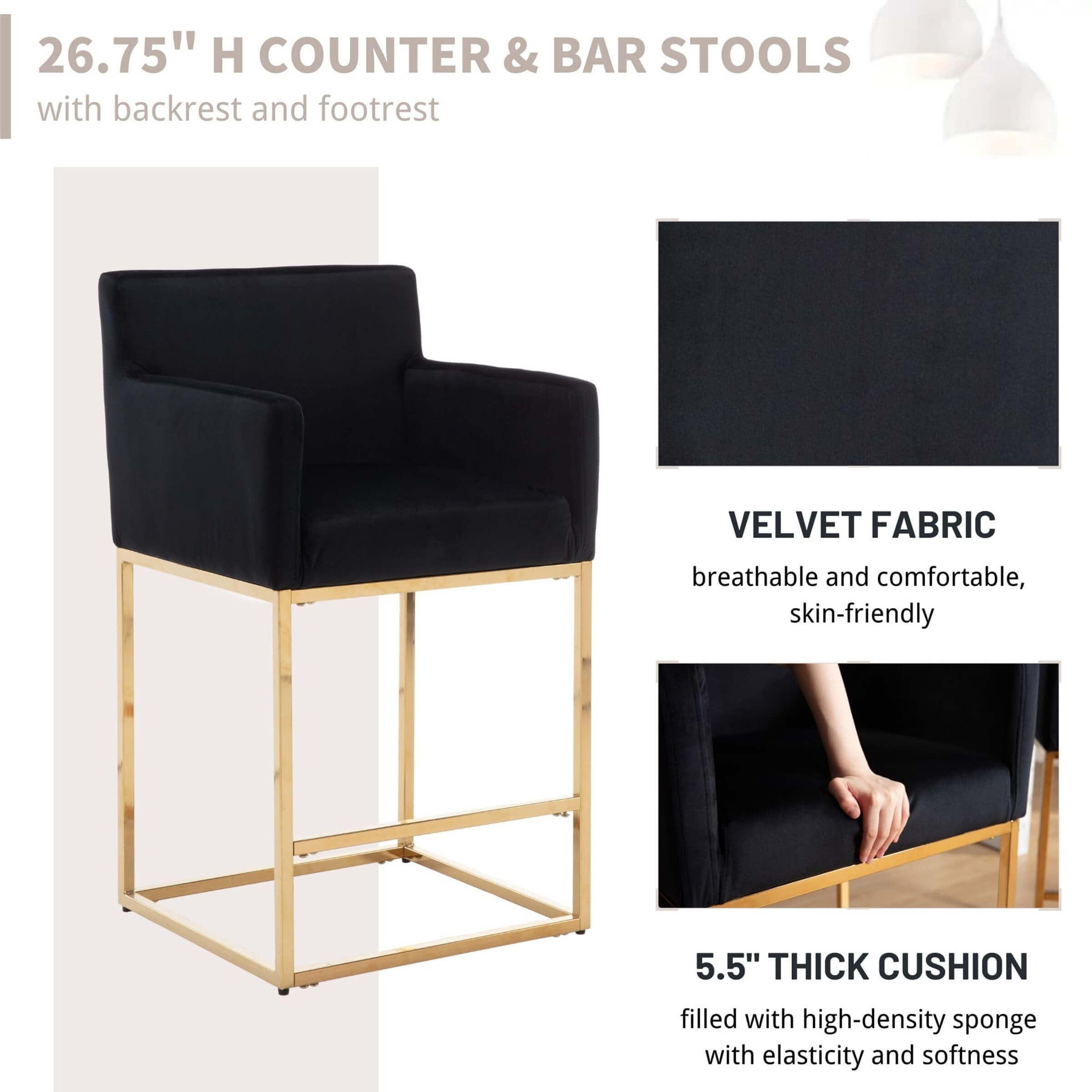 CHICAURA 26"H Bar Stools Set of 2 with Backrest - 5692CS