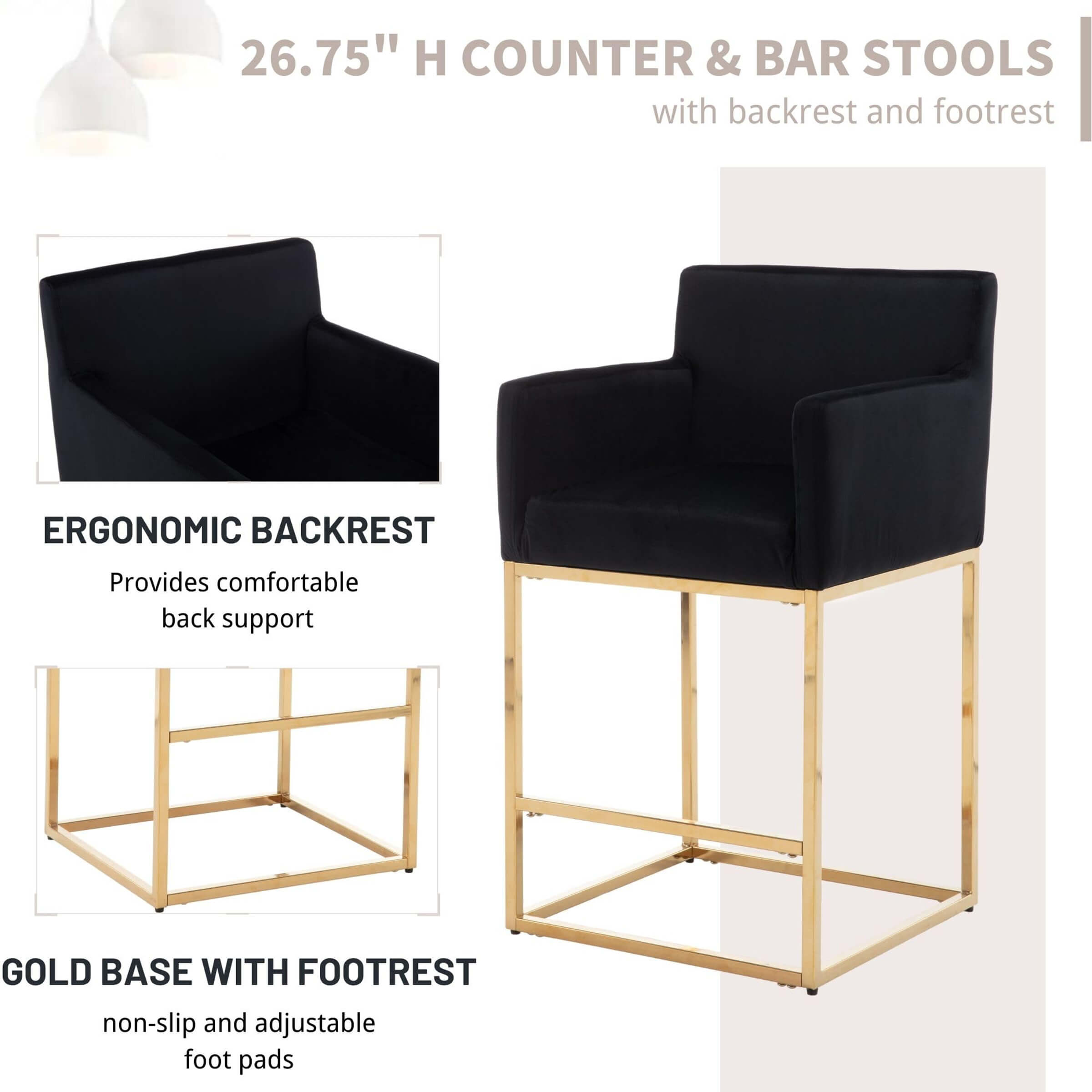 CHICAURA 26"H Bar Stools Set of 2 with Backrest - 5692CS