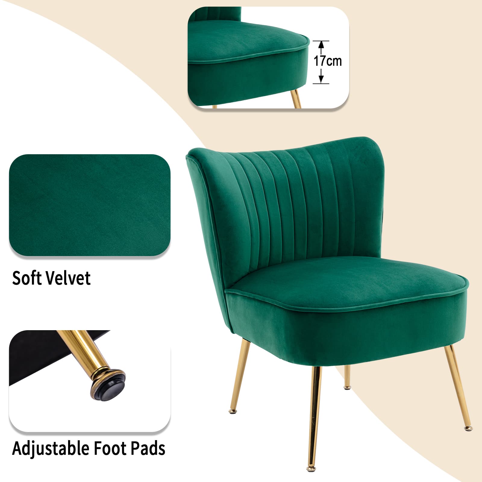 CHICAURA Mid Century Armless Accent Chair Set of 2 - XXX6AC