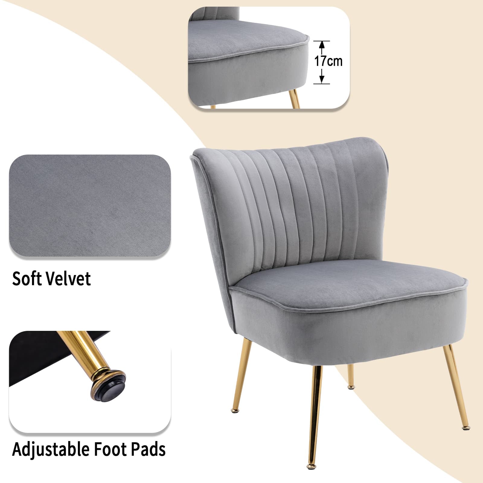 CHICAURA Mid Century Armless Accent Chair Set of 2 - XXX6AC