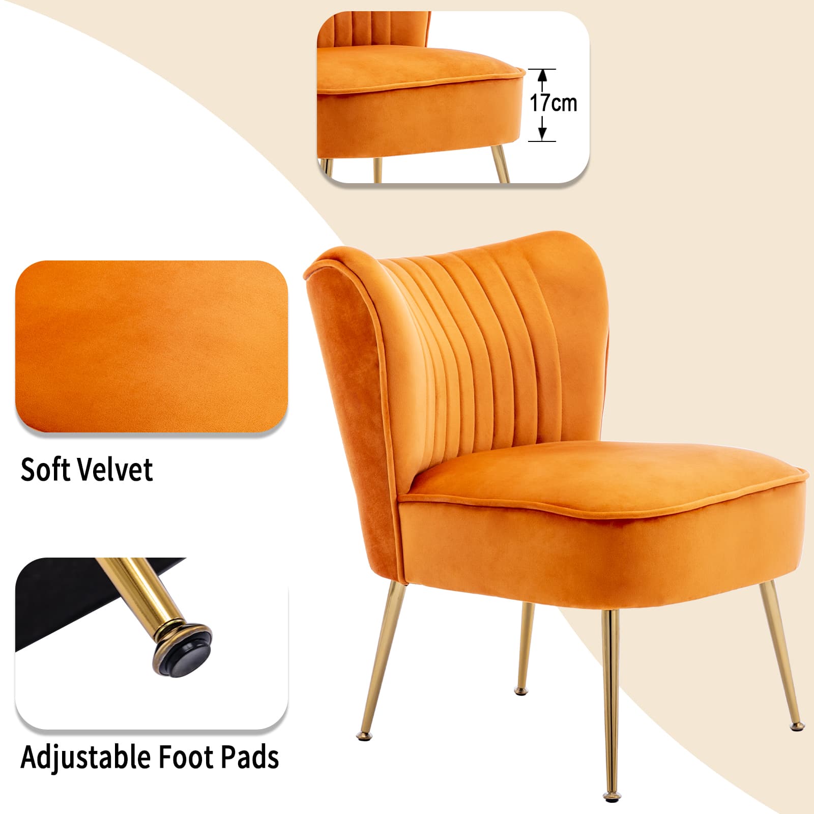 CHICAURA Mid Century Armless Accent Chair Set of 2 - XXX6AC