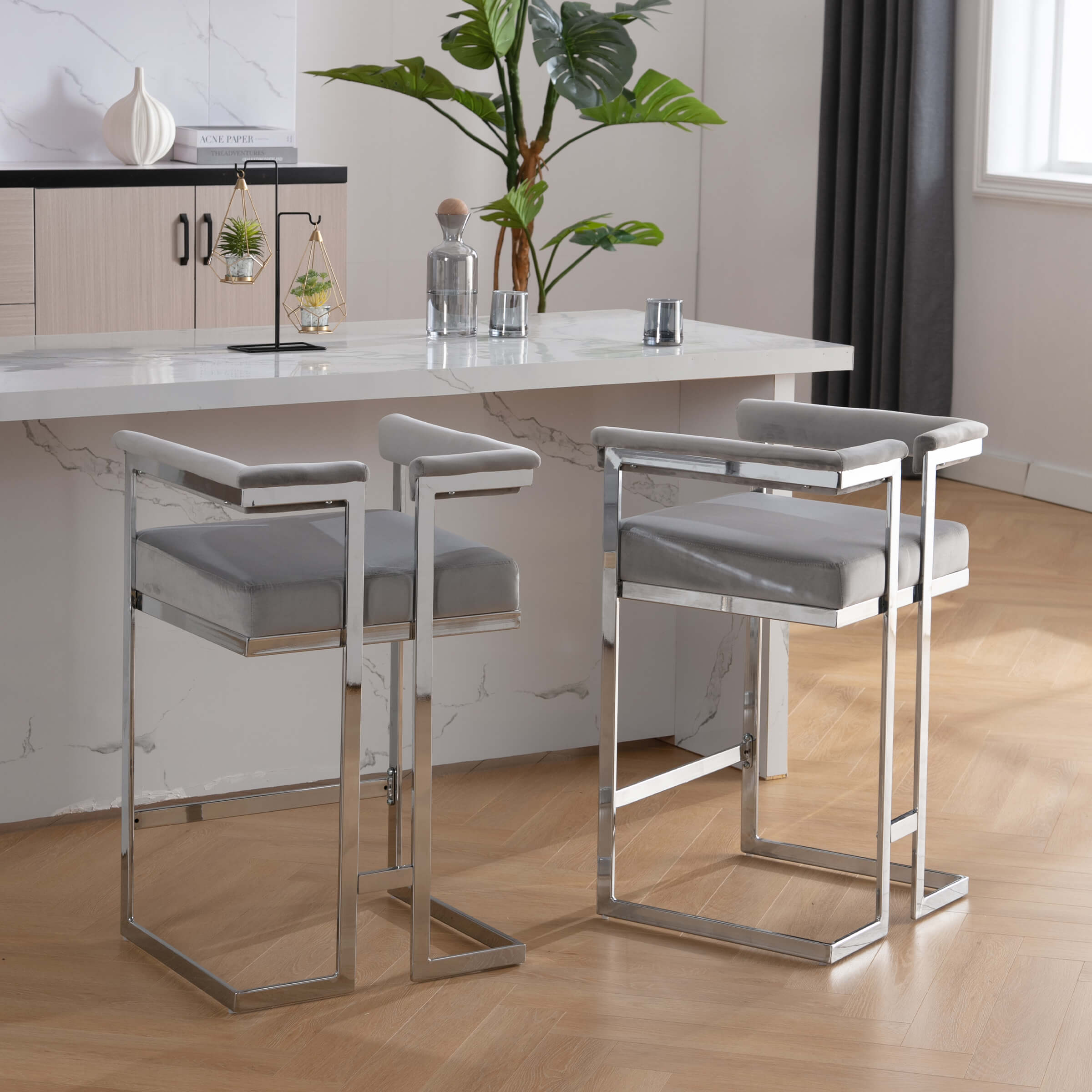 CHICAURA 26" Modern Metal Finish Bar Stools Set of 2 - 1010CS