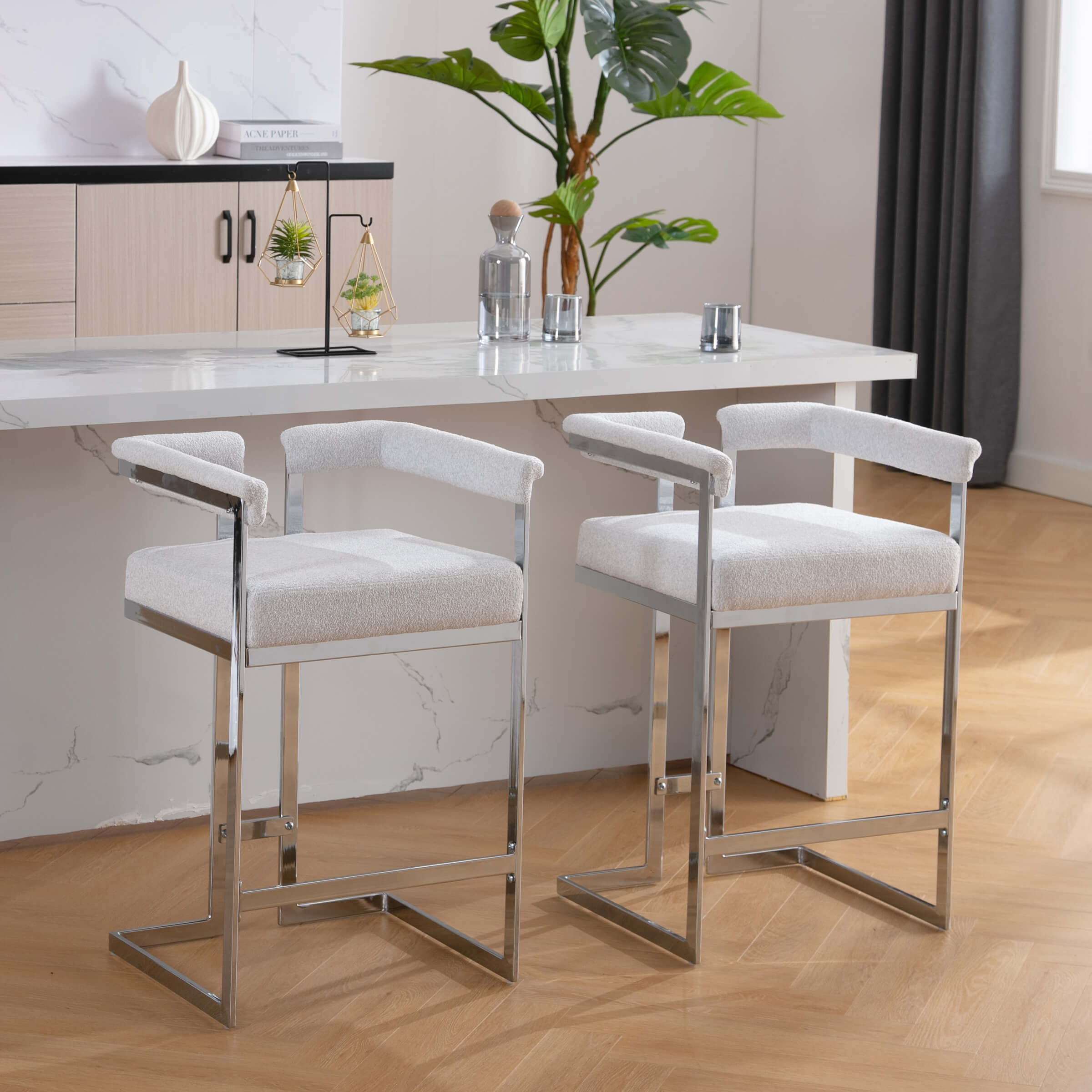 CHICAURA 26" Modern Metal Finish Bar Stools Set of 2 - 1010CS