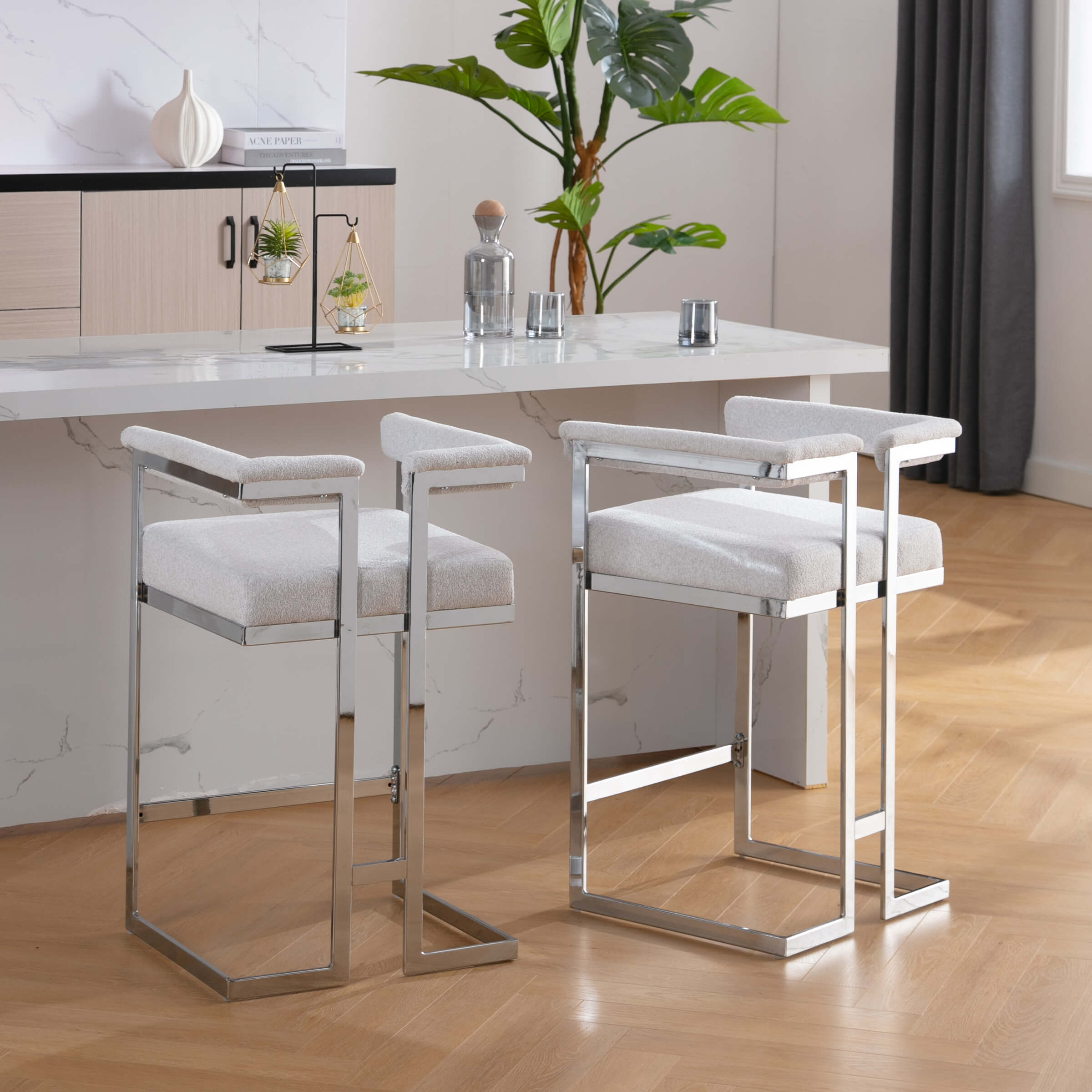 CHICAURA 26" Modern Metal Finish Bar Stools Set of 2 - 1010CS
