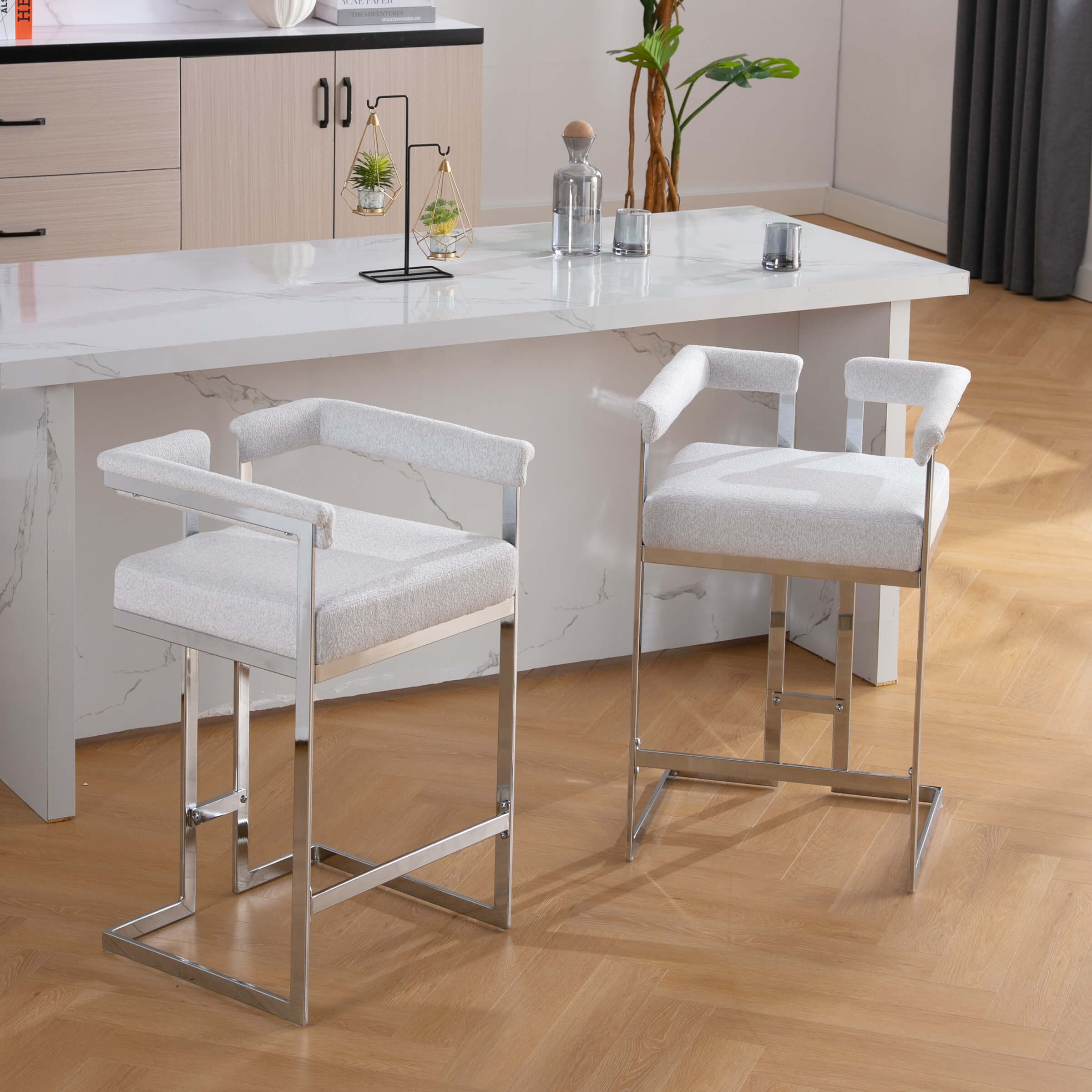 CHICAURA 26" Modern Metal Finish Bar Stools Set of 2 - 1010CS