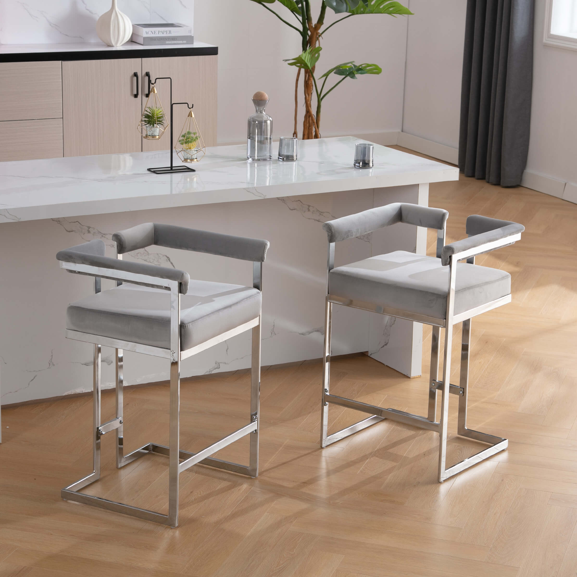 CHICAURA 26" Modern Metal Finish Bar Stools Set of 2 - 1010CS