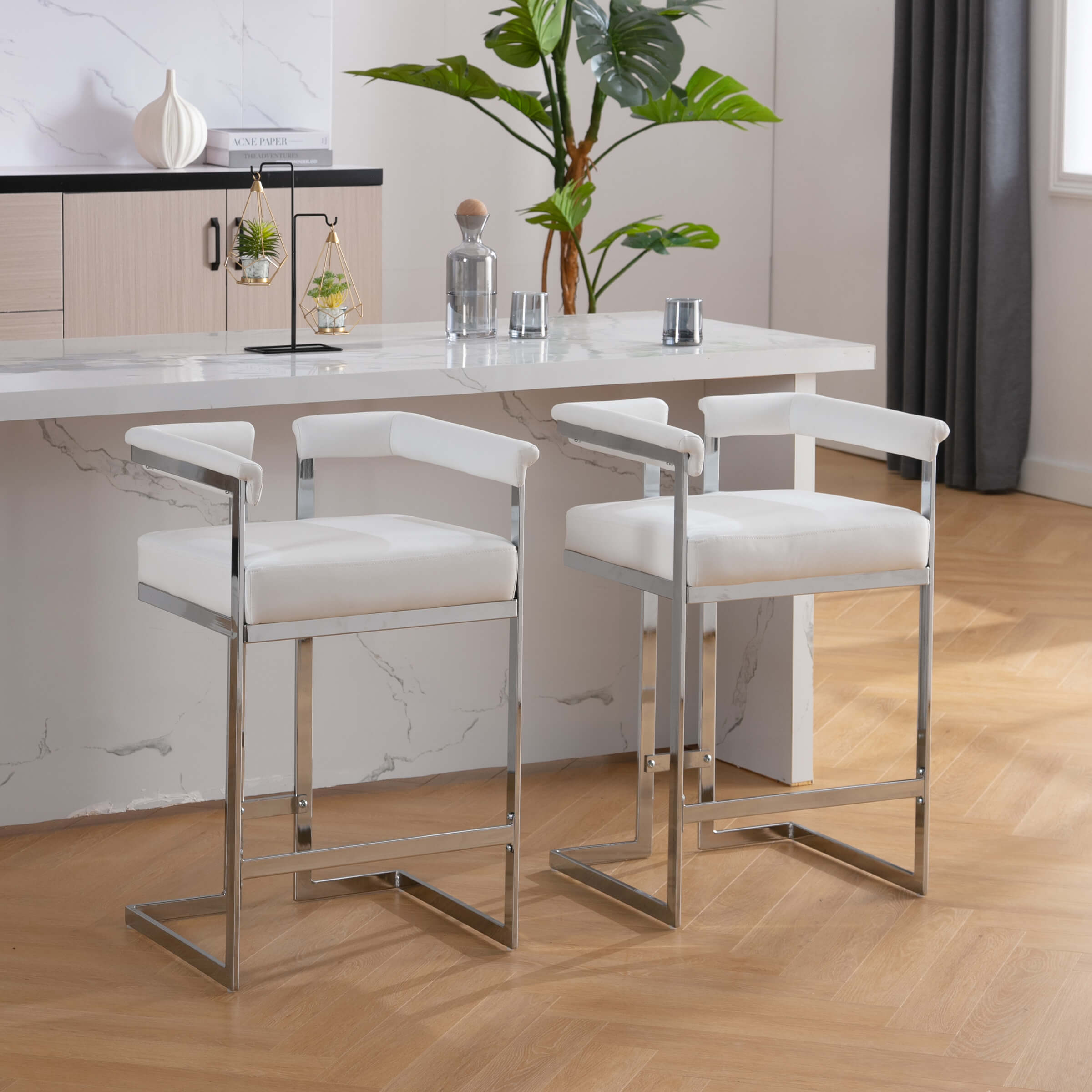CHICAURA 26" Modern Metal Finish Bar Stools Set of 2 - 1010CS