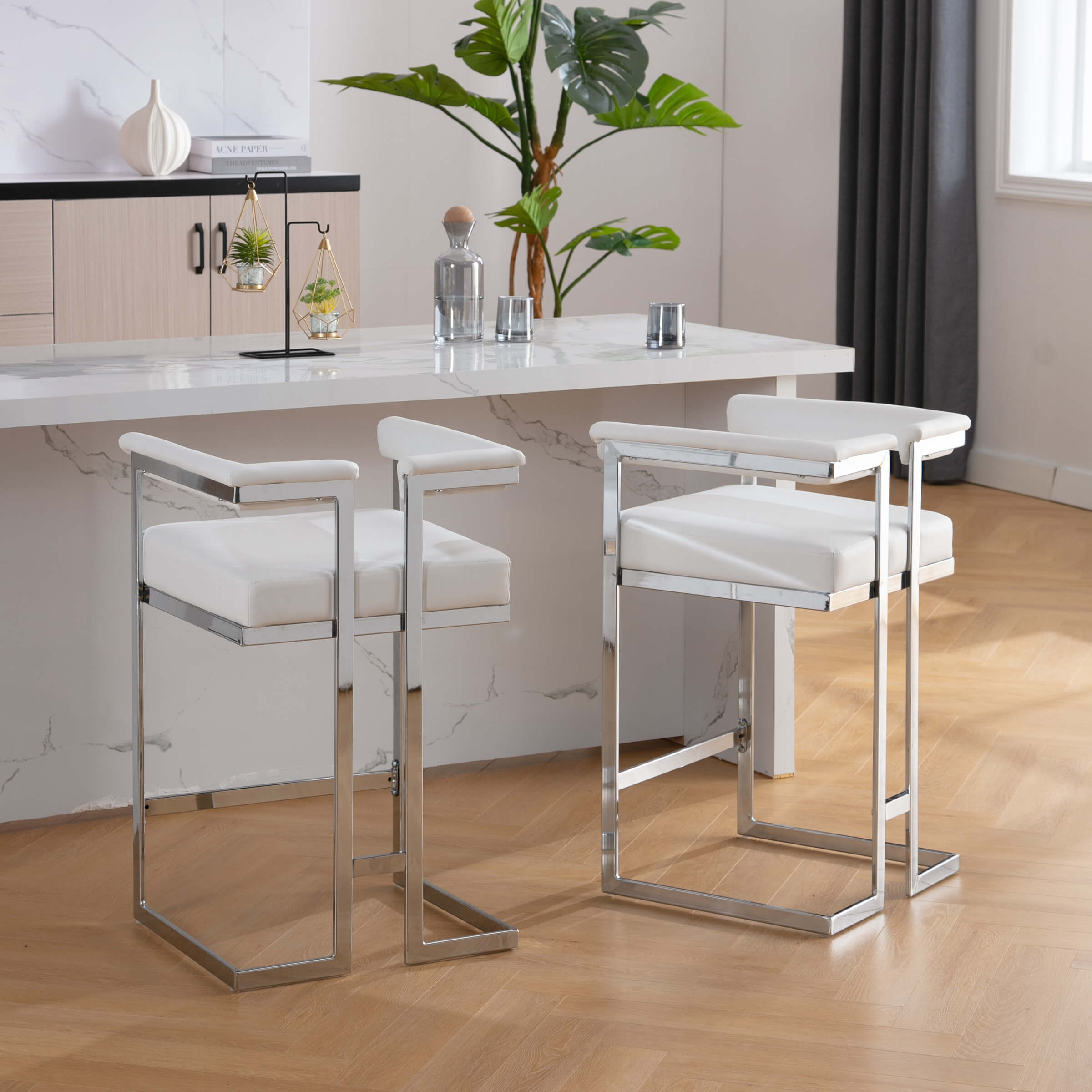 CHICAURA 26" Modern Metal Finish Bar Stools Set of 2 - 1010CS